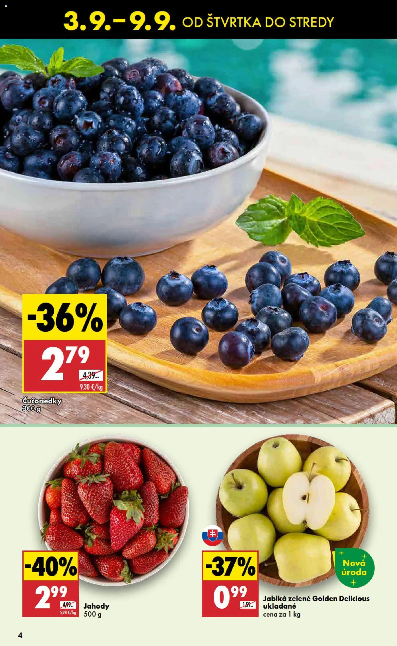 Nové Biedronka akcie – leták je platný od 03.09.2026 | Strana: 4 | Produkty: Jablká, Čučoriedky, Jahody