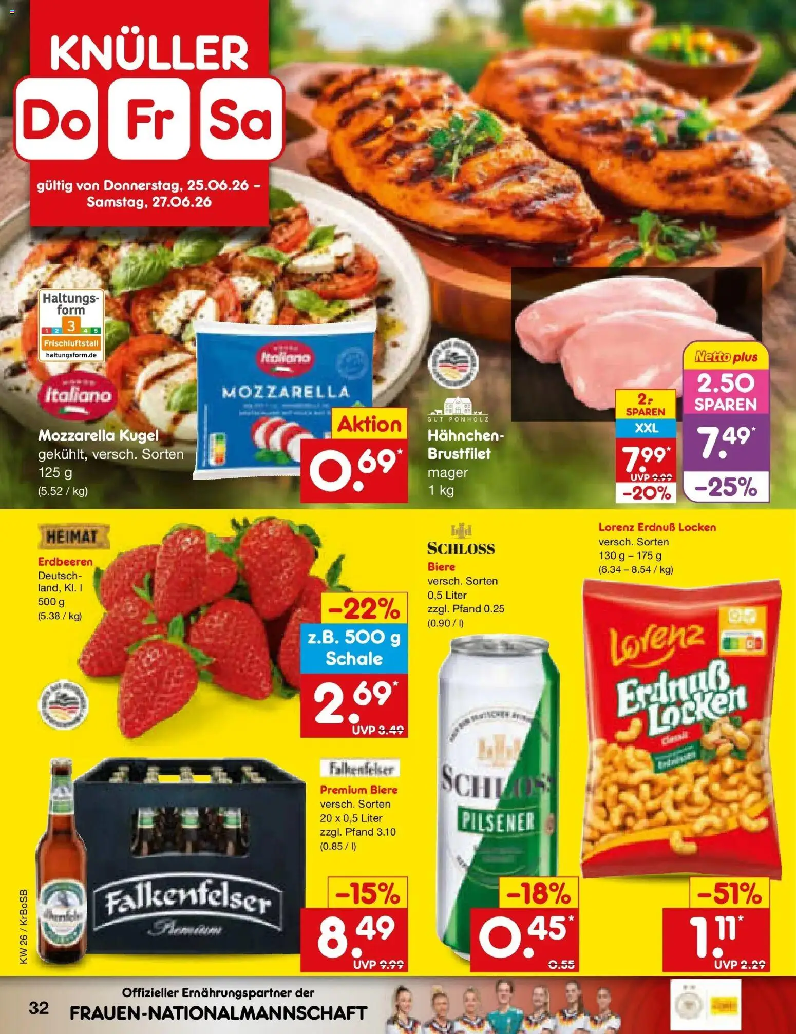 Netto Marken-Discount Prospekt Jüchen – gültig ab 21.06.2026 | Seite: 44 | Produkte: Hahnchen, Mozzarella, Erdbeeren