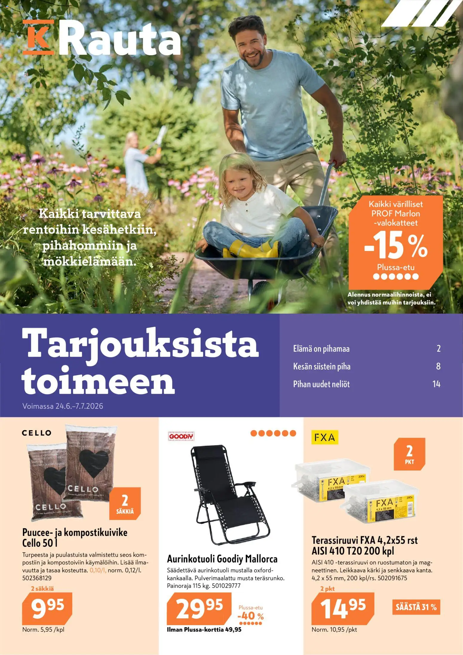 K-Rauta tarjoukset – voimassa 24/06/2026 alkaen | Sivu: 1 | Tuotteet: Aurinkotuoli, Voi