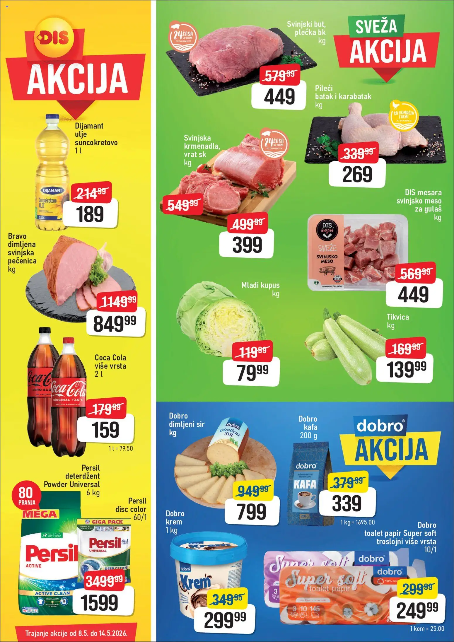 Super DIS katalog - važi od 08.05.2026 | Strana: 1 | Proizvode: Deterdžent, Pileći batak, Sir, Persil
