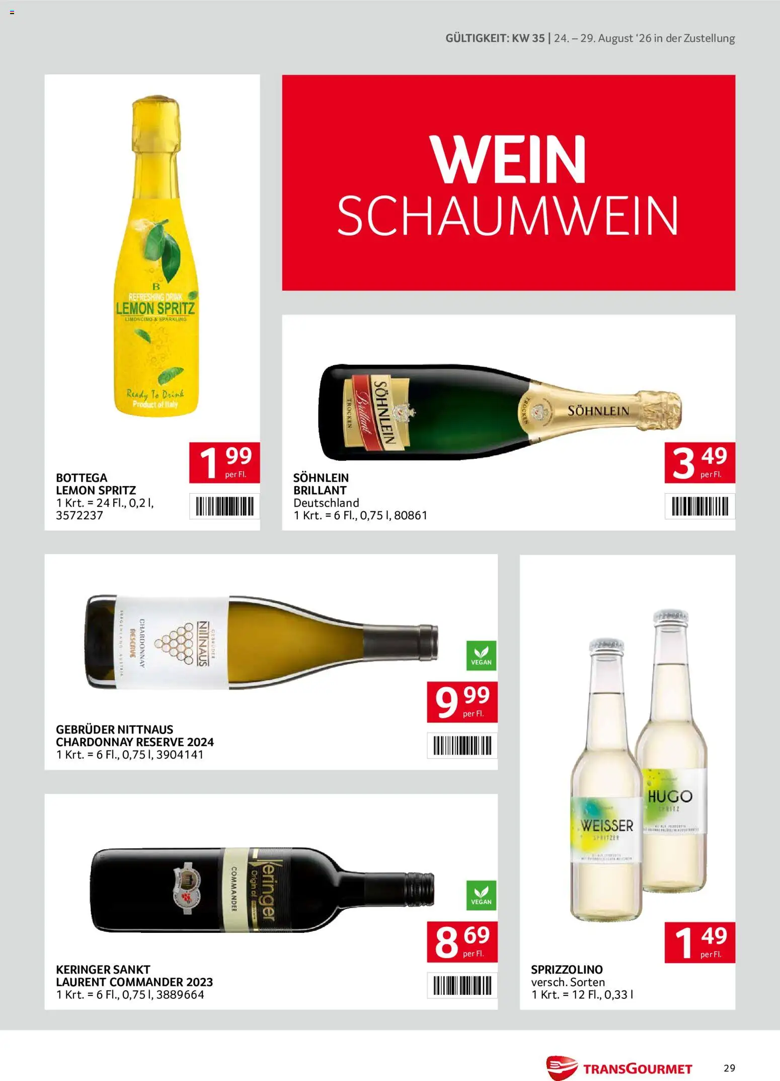 Transgourmet Zustellaktion gültig ab 24.08.2026 | Seite: 29 | Produkte: Wein