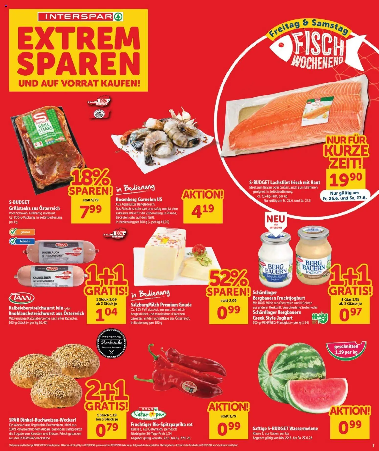 Interspar Flugblatt - Burgenland Sued gültig ab 25.06.2026 | Seite: 3 | Produkte: Wassermelone, Grill, Joghurt, Fisch