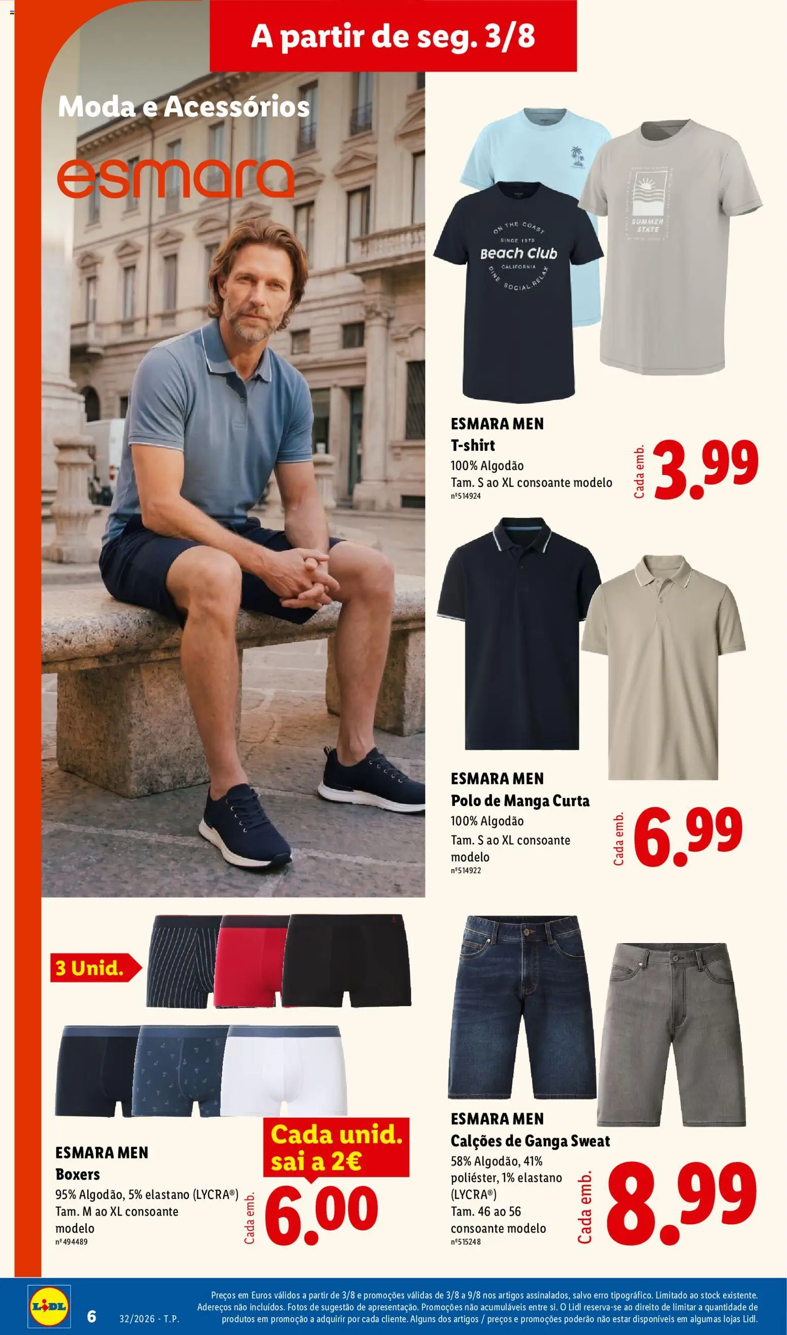Lidl Novidades │ válido de 03/08/2026 | Página: 6 | Produtos: Algodão, Calções