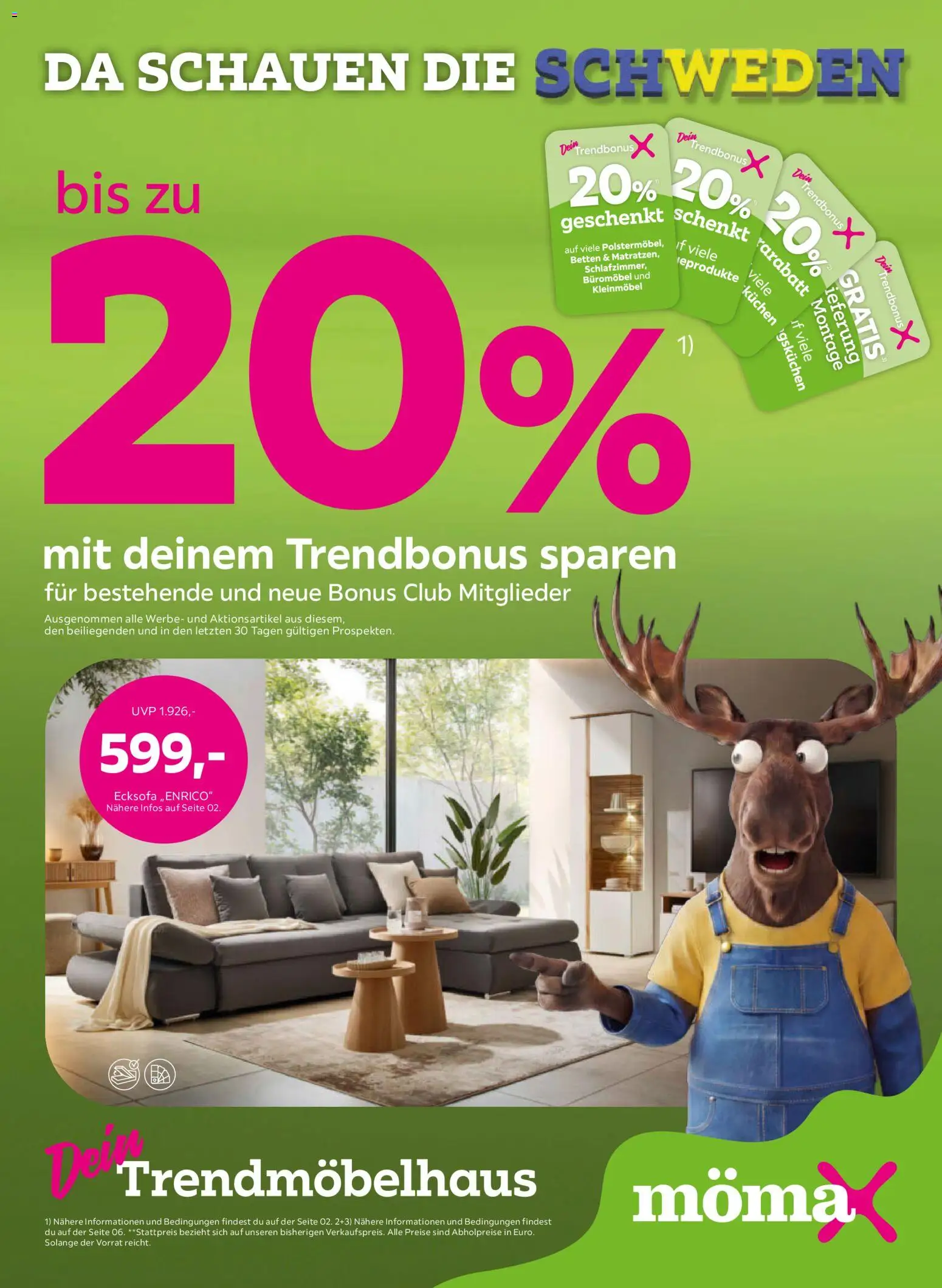 Mömax Prospekt – gültig ab 10.08.2026 | Seite: 1 | Produkte: Ecksofa, Kuchen