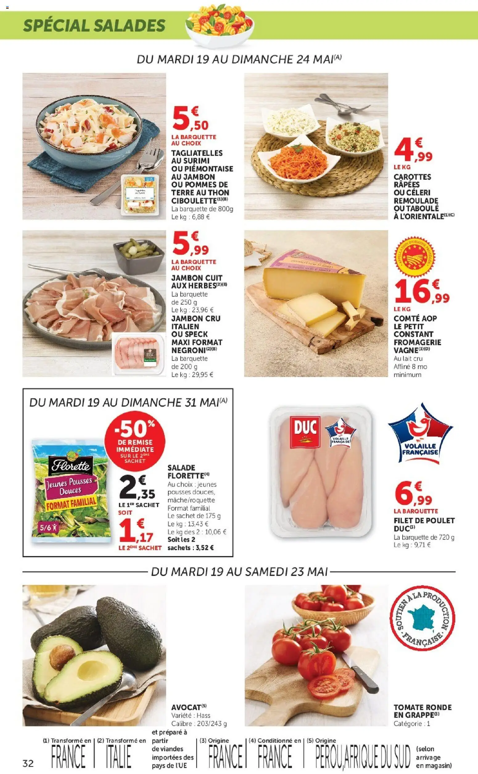 {H1} | Page: 32 | Produits: Jambon Cru, Volaille, Thon, Lait