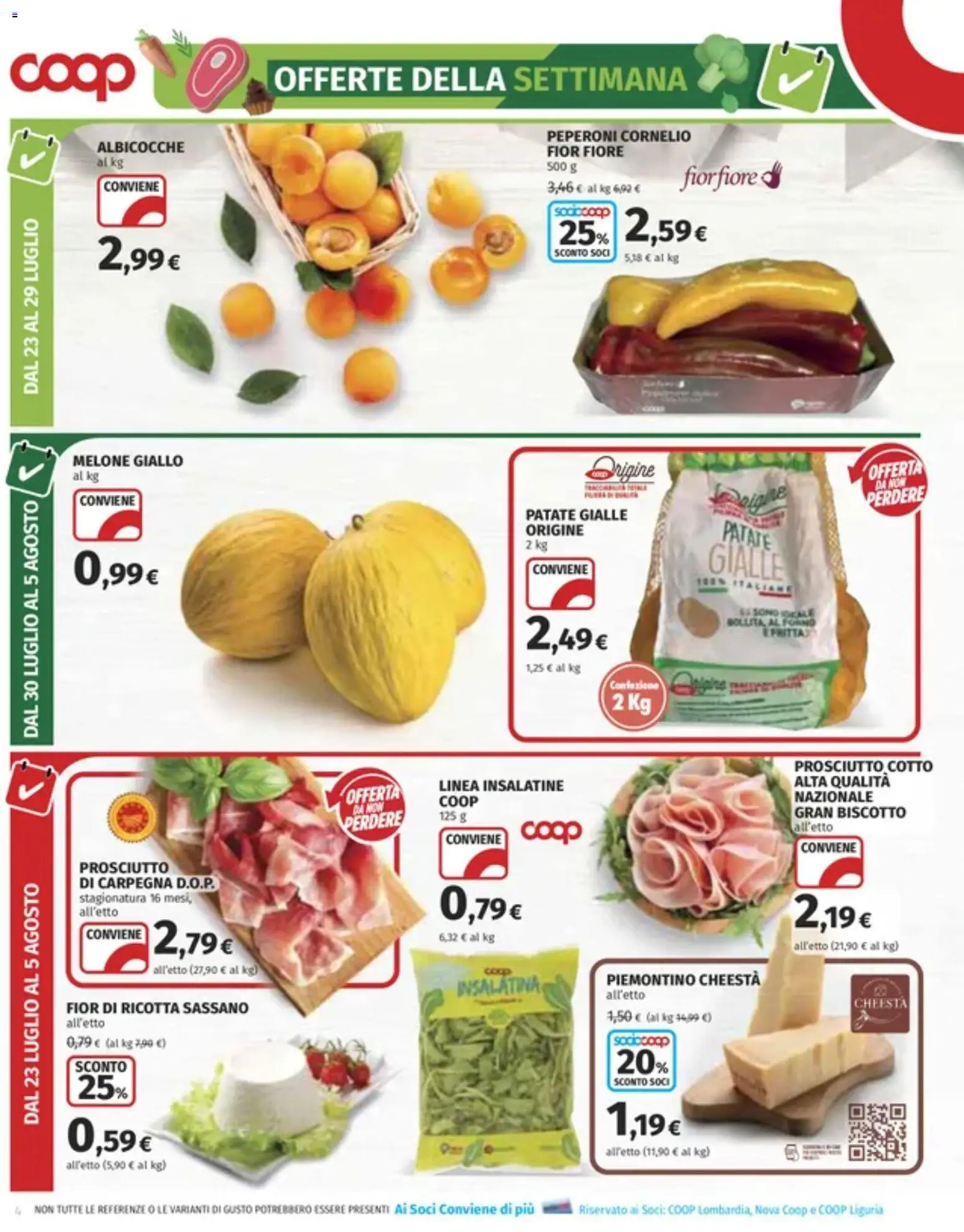 Volantino COOP del 23/07/2026 | Pagina: 4 | Prodotti: Prosciutto Cotto, Patate, Melone, Ricotta