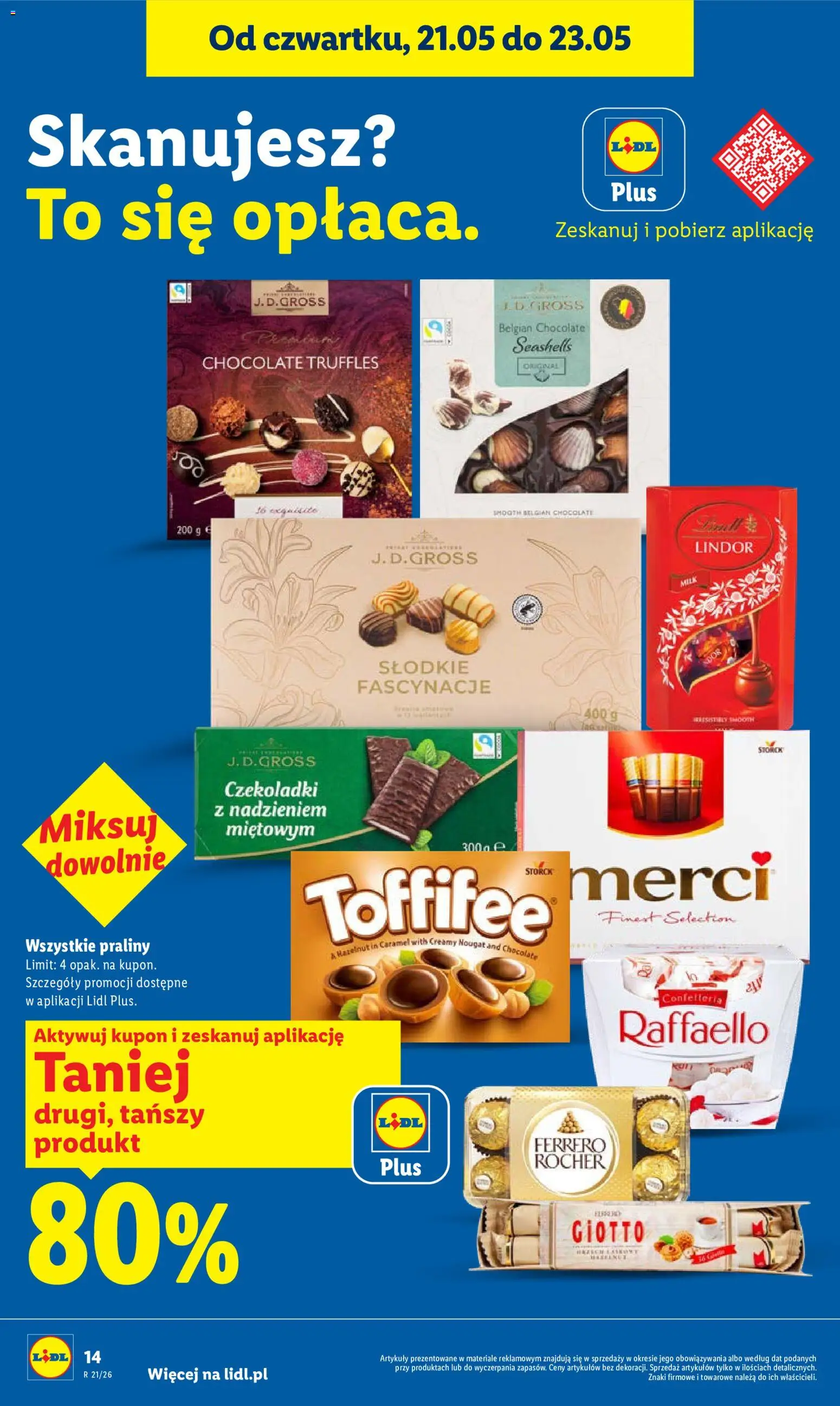Lidl gazetka od 21.05.2026 | Strona: 14 | Produkty: Czekoladki, Praliny, Merci, Ferrero rocher