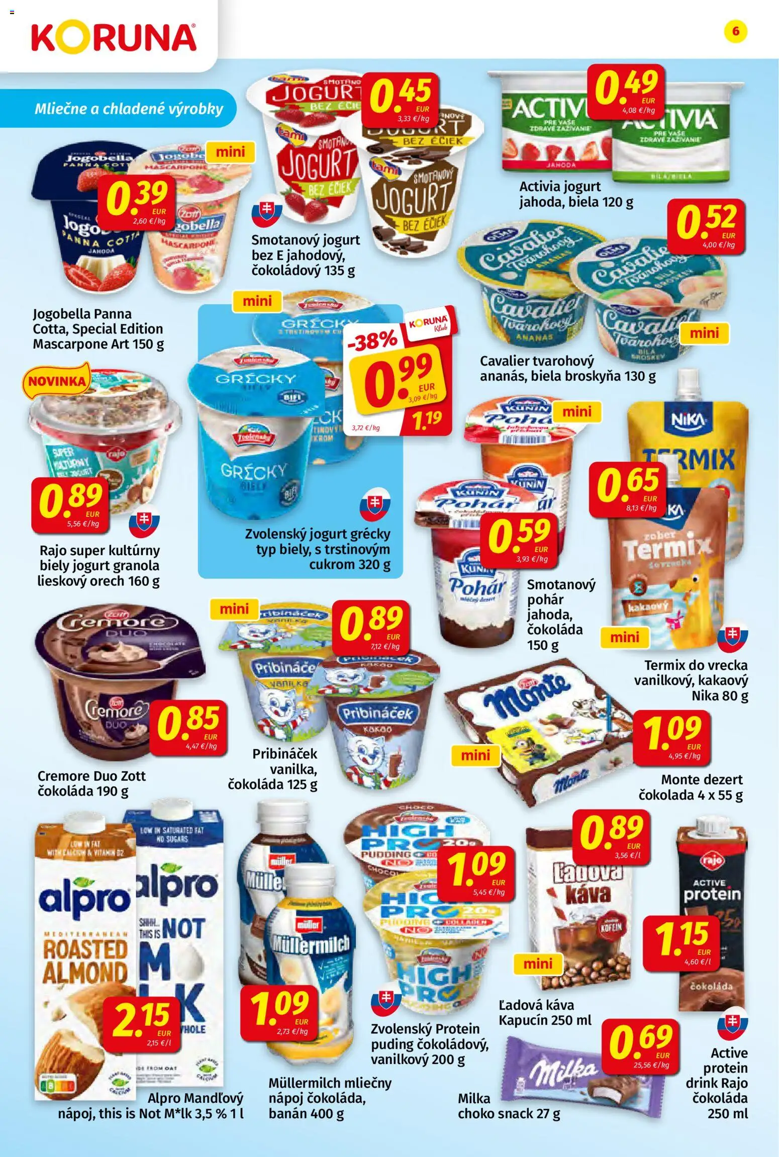 Nové Koruna akcie – leták je platný od 11.09.2026 | Strana: 6 | Produkty: Káva, Biely jogurt, Čokoláda, Smotanový jogurt
