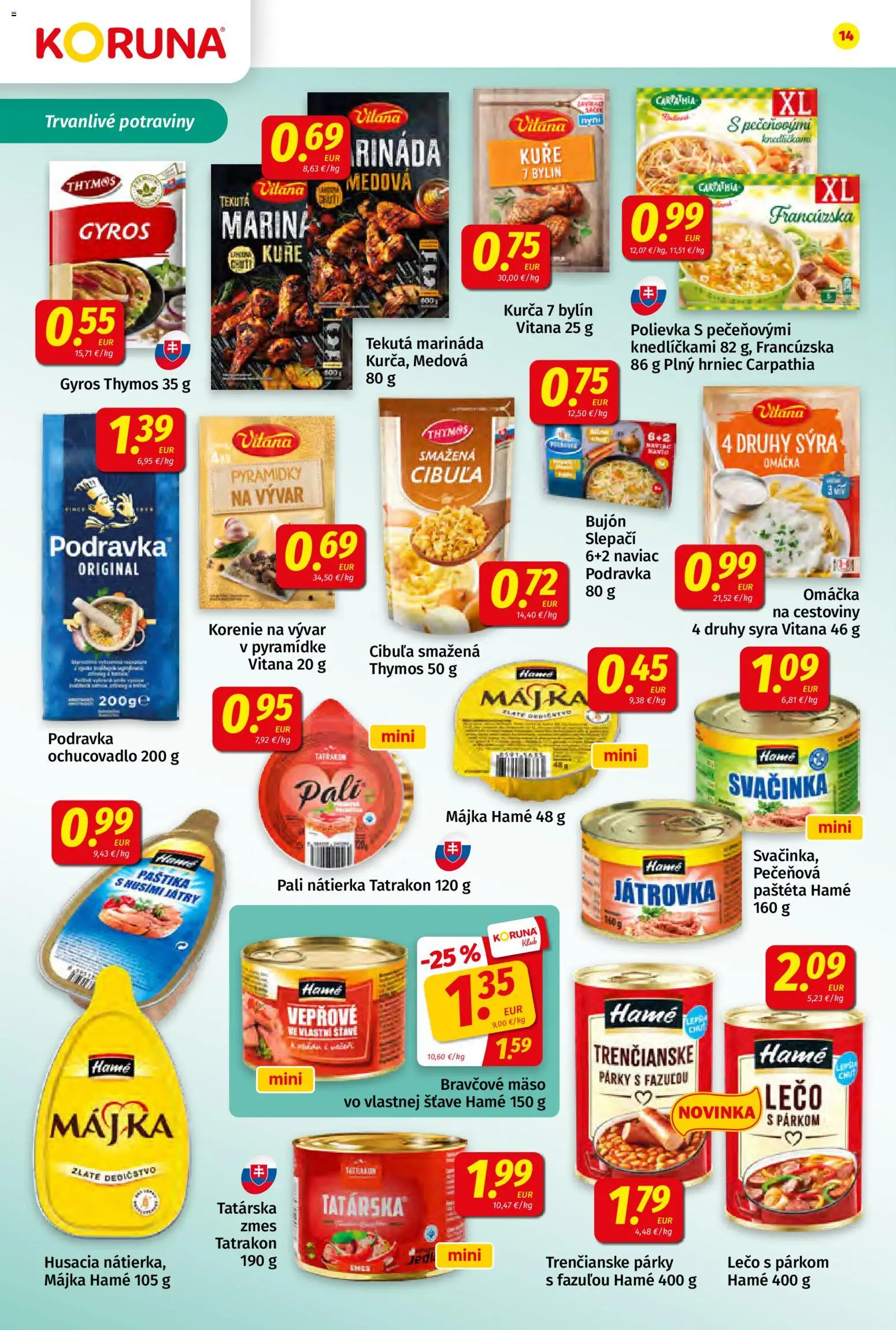 Nové Koruna akcie – leták je platný od 17.07.2026 | Strana: 14 | Produkty: Bujón, Cestoviny, Korenie, Kurča