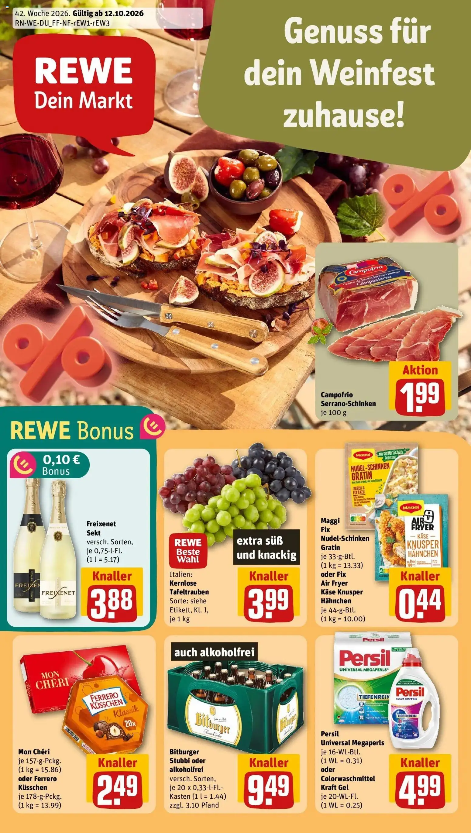 REWE Prospekt ab 12.10.2026 zum Blättern » Angebote | Seite: 1 | Produkte: Hahnchen, Maggi, Käse, Persil