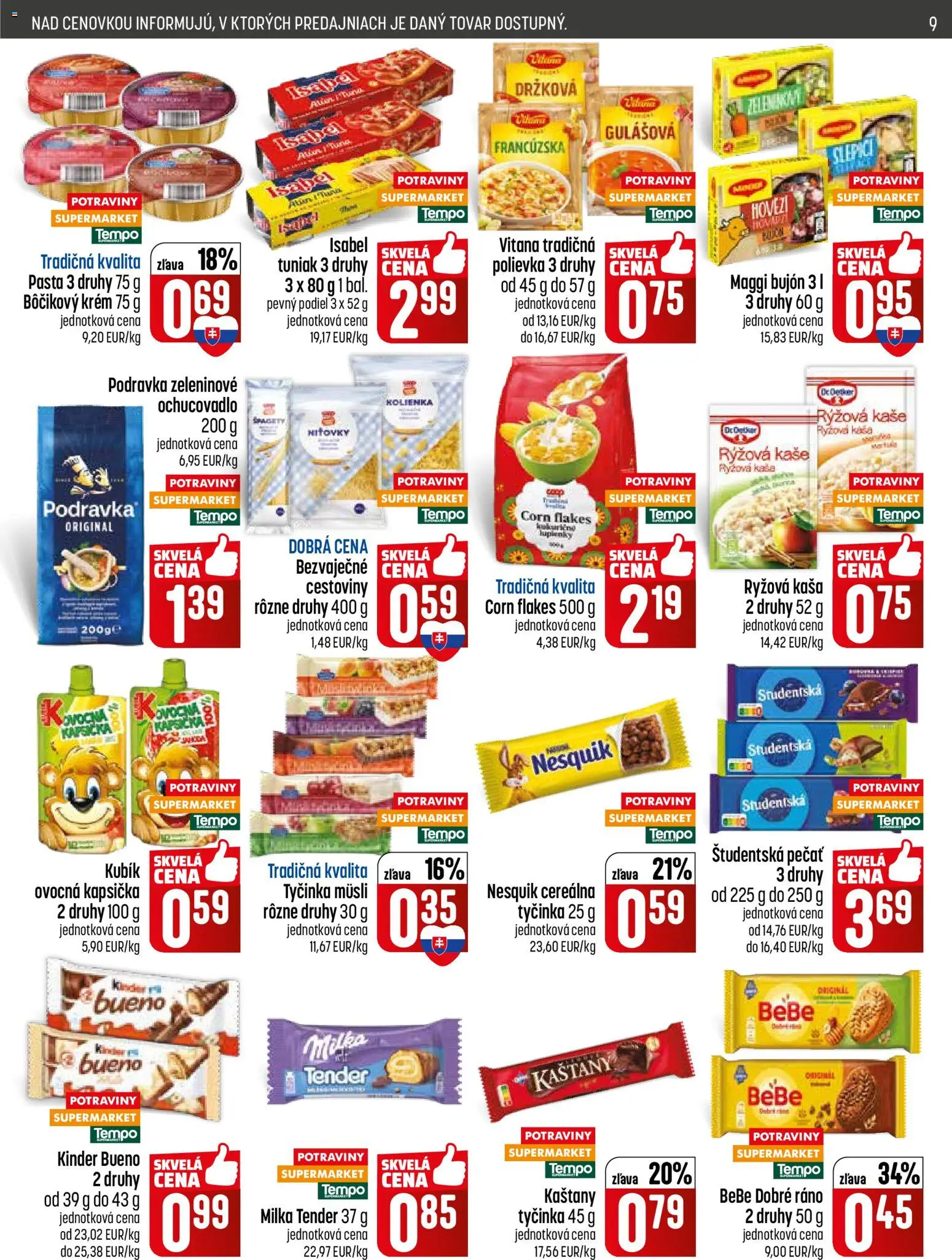 Nové COOP Jednota akcie – leták je platný od 14.05.2026 | Strana: 9 | Produkty: Študentská pečať, Krém, Nesquik, Špagety