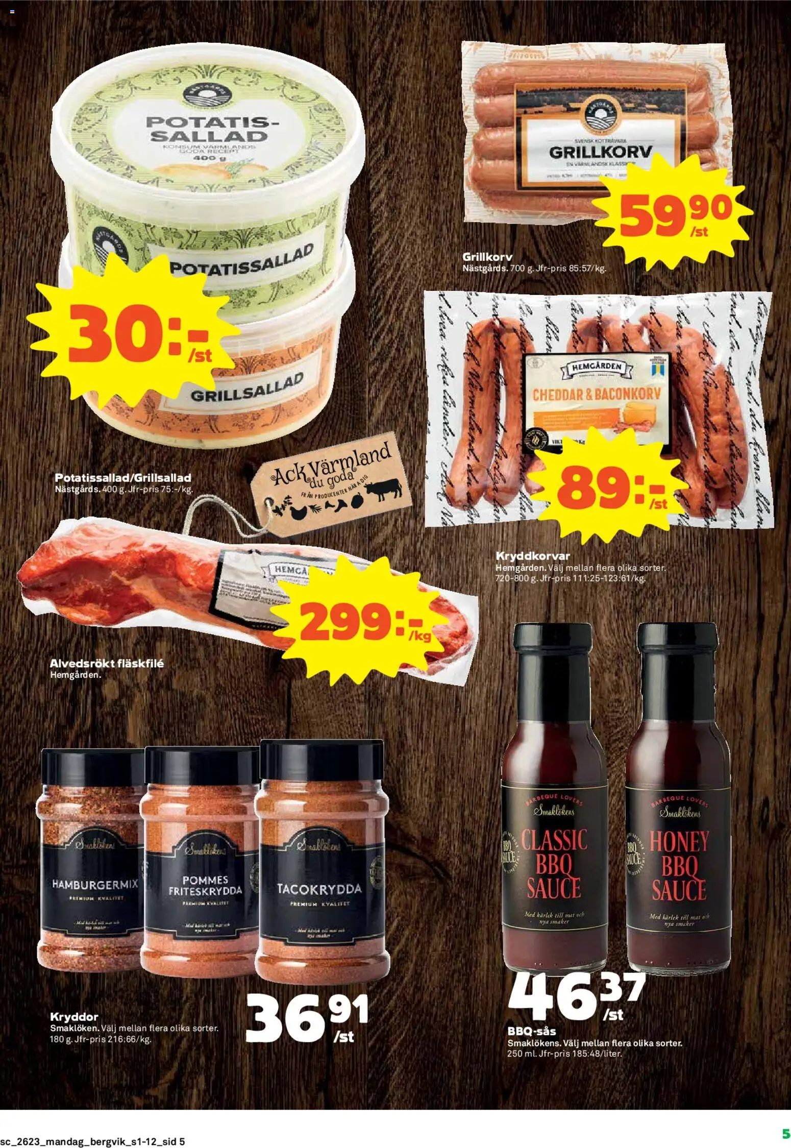 Stora Coop reklamblad aktuell från 01.06.2026 | Sida: 5 | Produkter: Cheddar, Tacokrydda, Potatis, Sallad