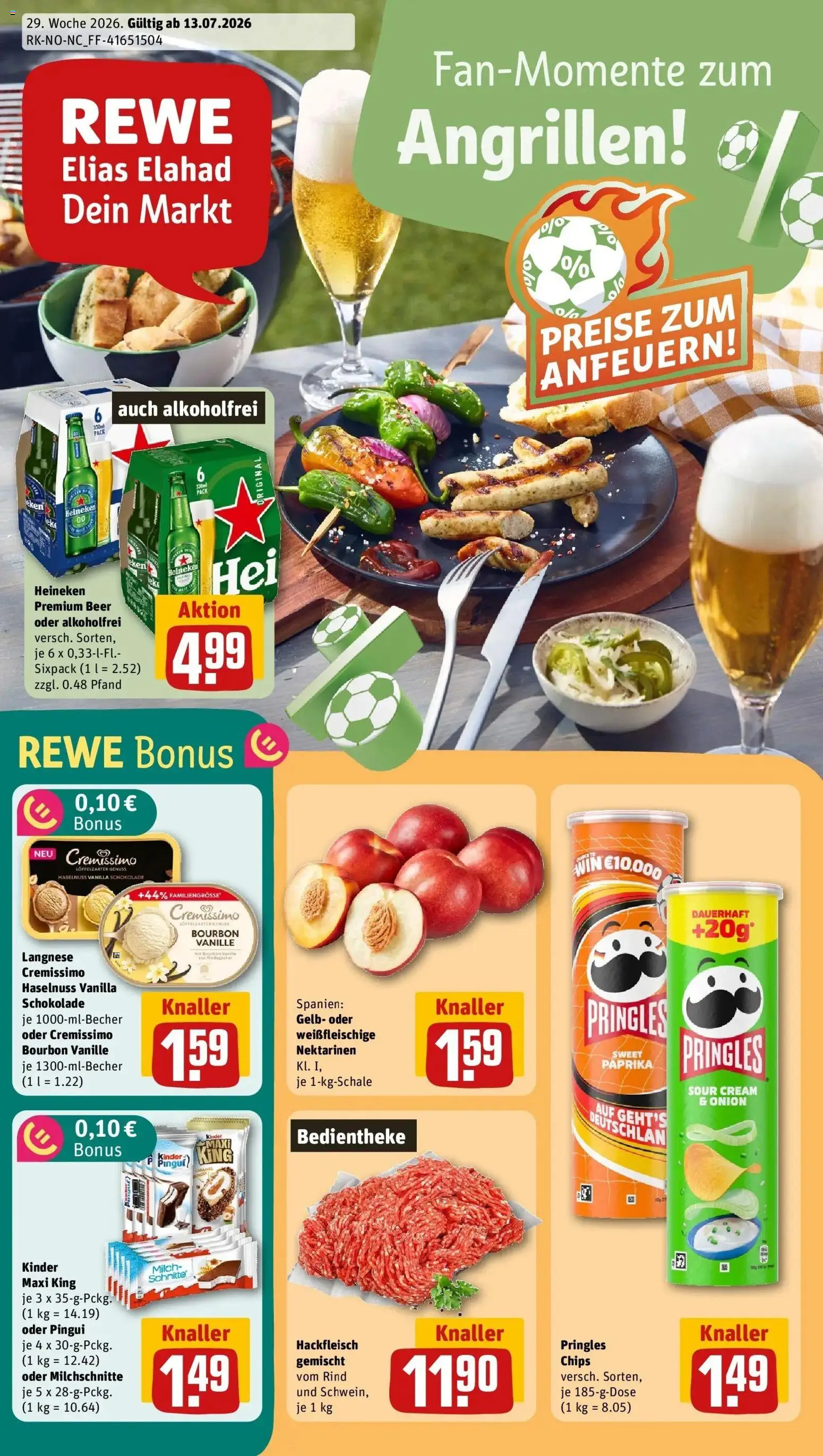 Rewe Prospekt Braunschweig – gültig ab 12.07.2026 | Seite: 1 | Produkte: Langnese, Cremissimo, Nektarinen, Chips