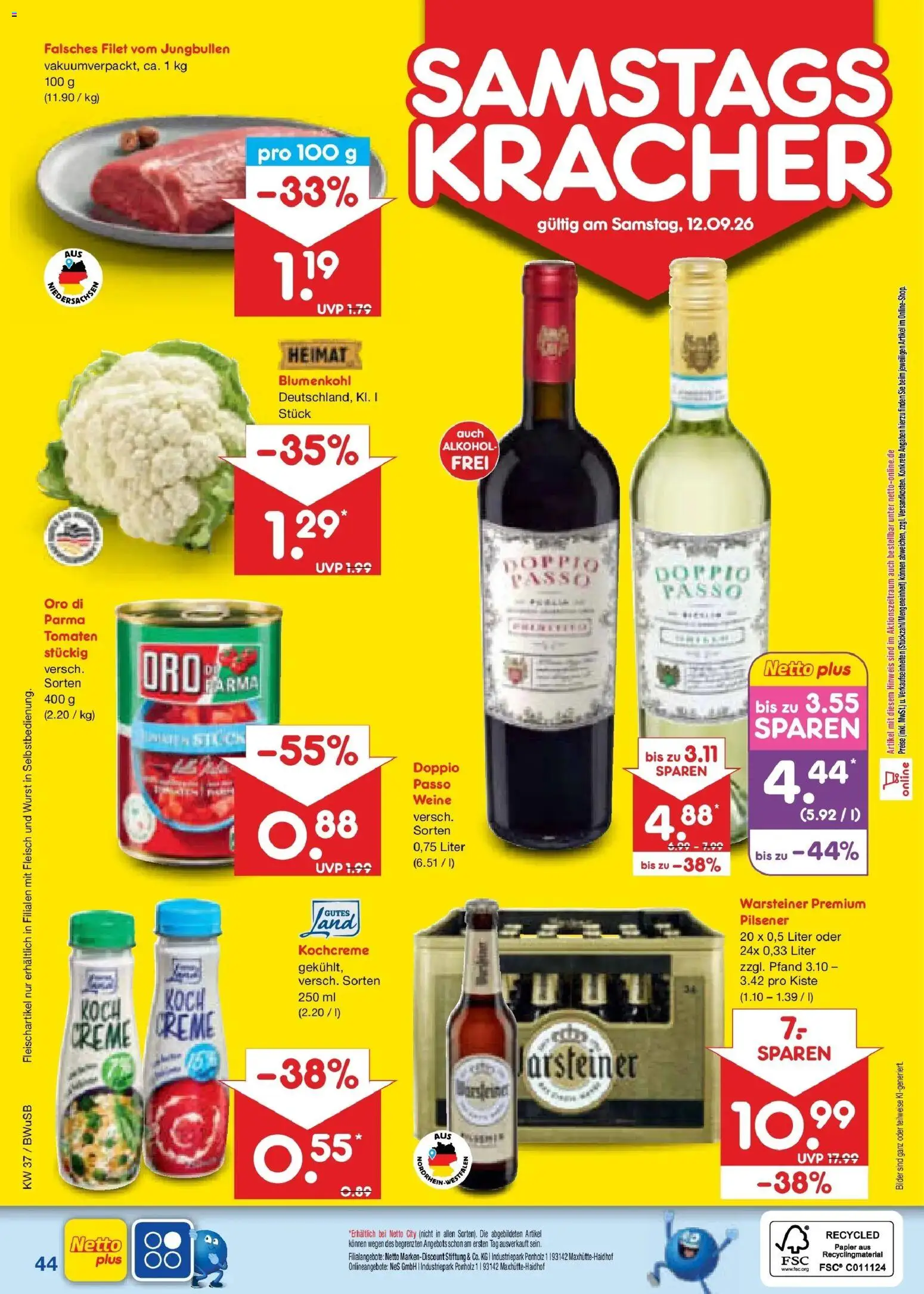 Netto Marken-Discount Prospekt Bielefeld – gültig ab 07.09.2026 | Seite: 62 | Produkte: Tomaten, Creme, Oro di parma, Blumenkohl
