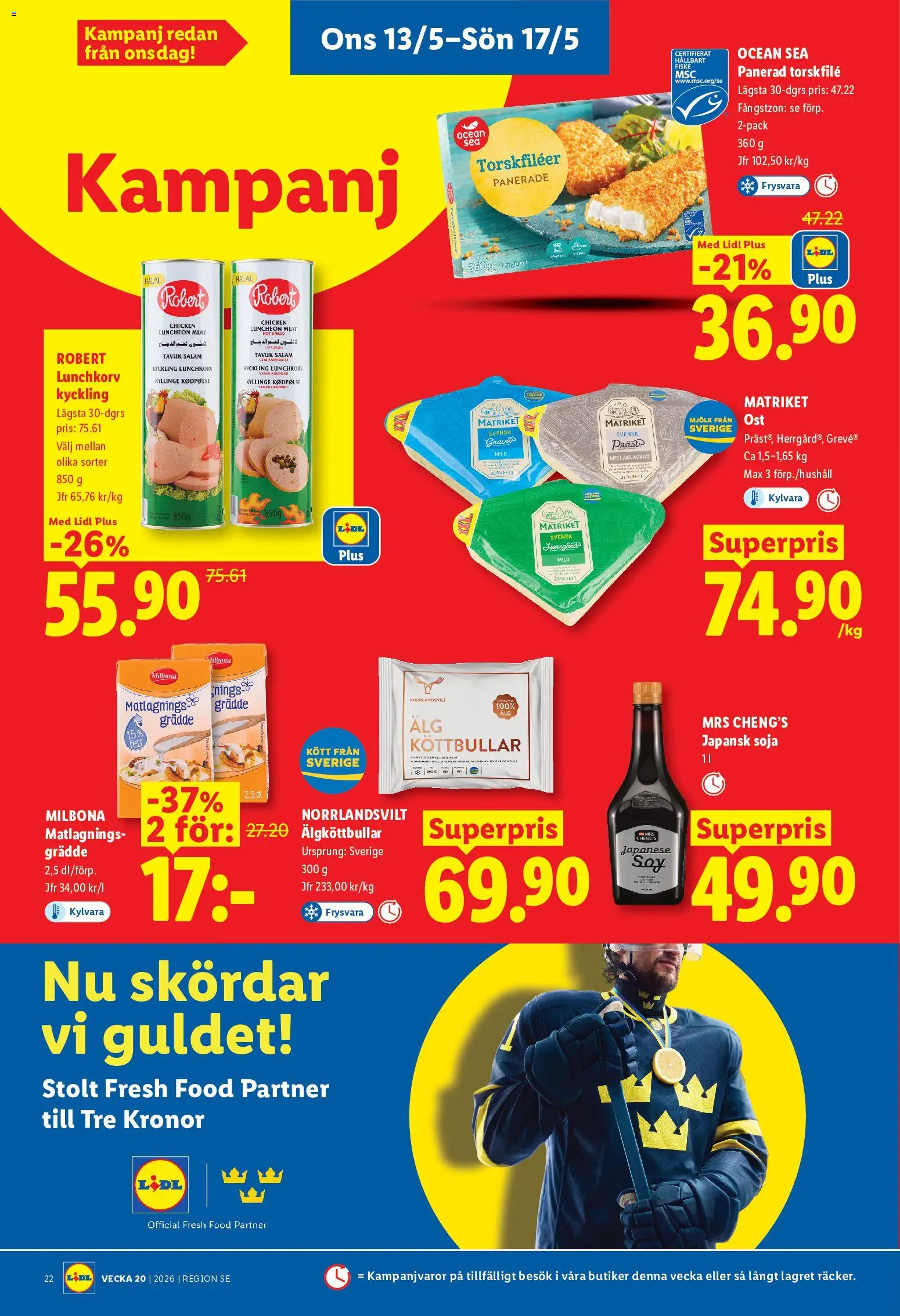Lidl reklamblad aktuell från 11.05.2026 | Sida: 26 | Produkter: Torskfile, Köttbullar, Soja, Grädde