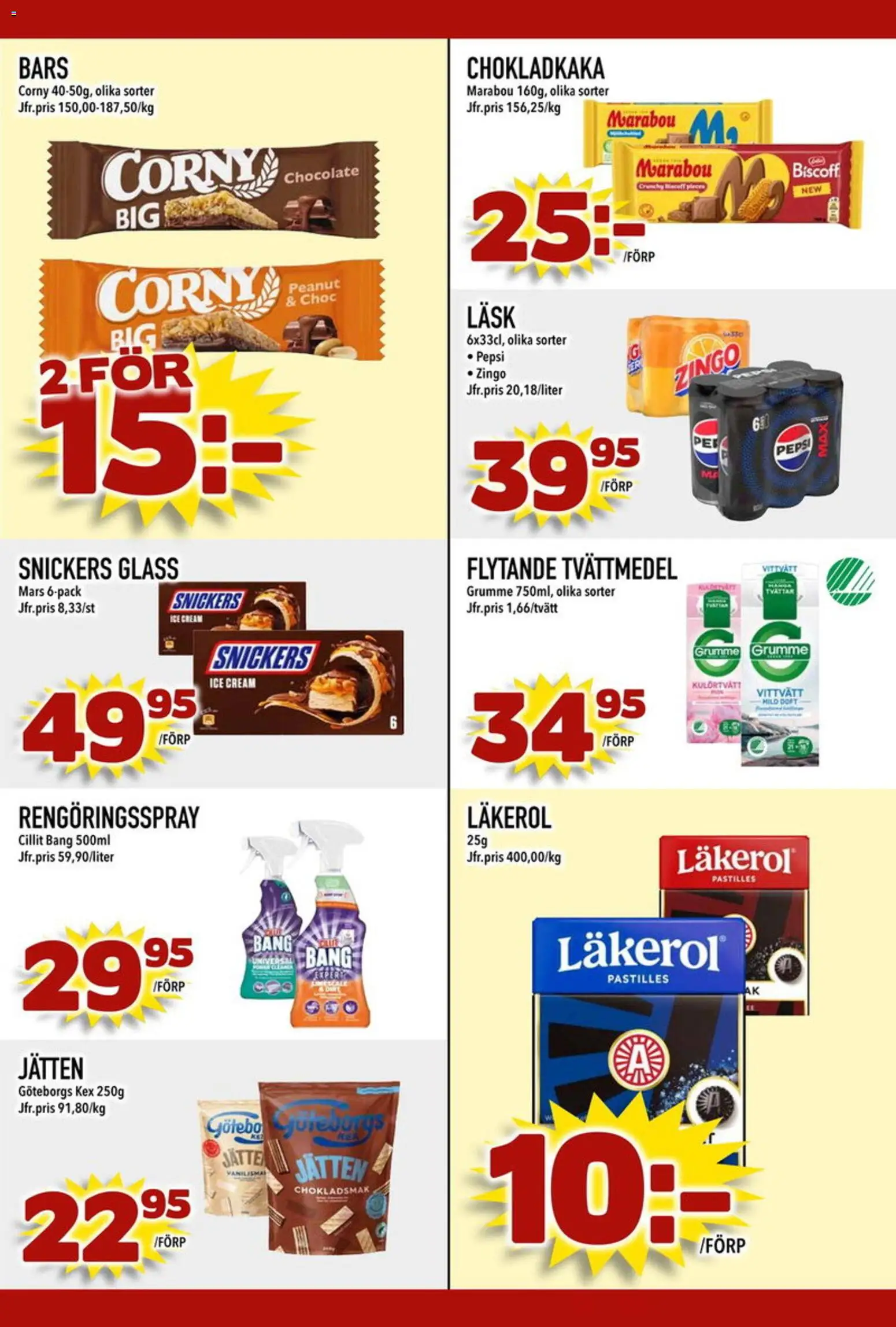 Din Mat reklamblad aktuell från 13.04.2026 | Sida: 7 | Produkter: Chokladkaka, Tvättmedel, Pepsi, Cillit bang
