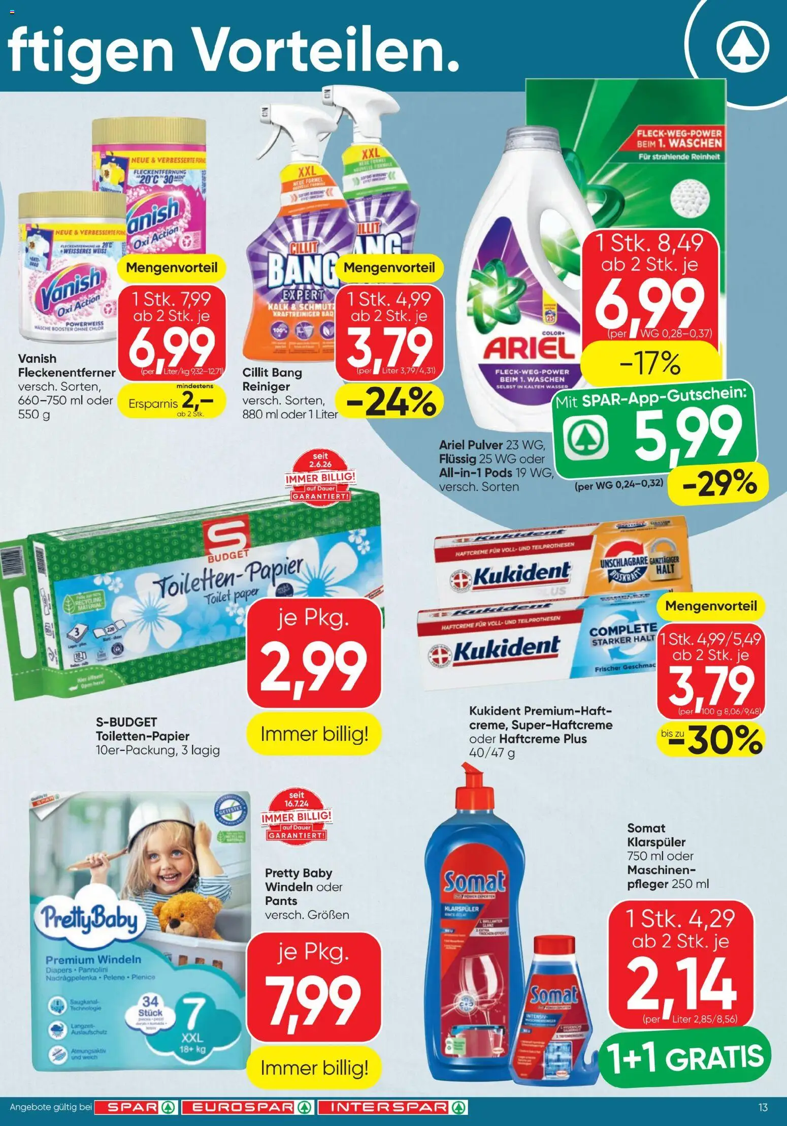 Spar - Flugblatt gültig ab 23.07.2026 | Seite: 13 | Produkte: Klarspüler, Wasser, Bad, Fleckenentferner