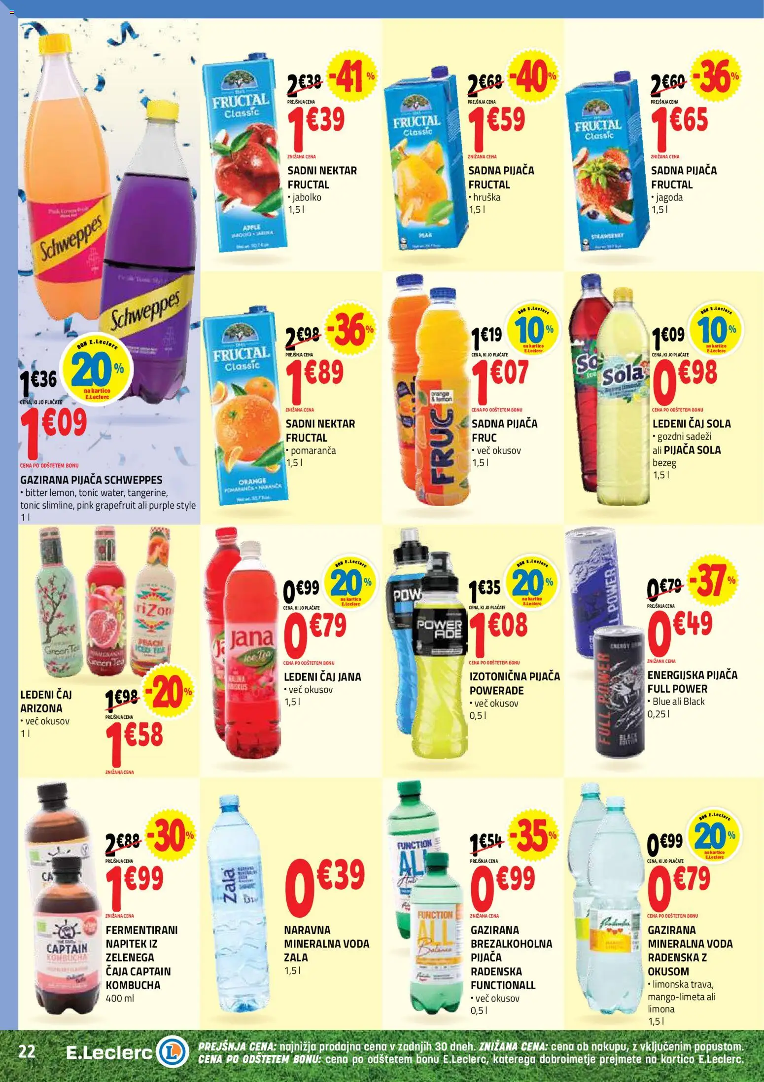 Novi E.leclerc katalog ponudbe – veljaven od 17.06.2026 | Stran: 22 | Izdelki: Hruska, Mineralna voda, Caj, Voda