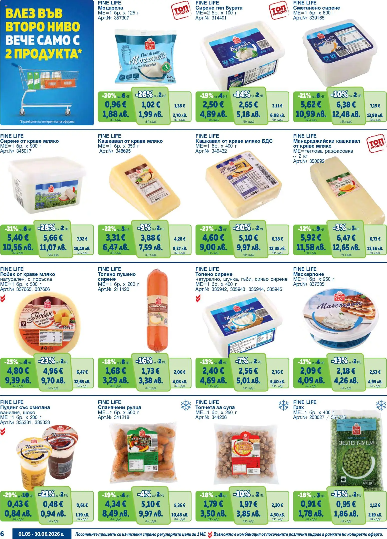{H1} | Страница: 6 | Продукти: Краве, Грах, Моцарела, Кашкавал