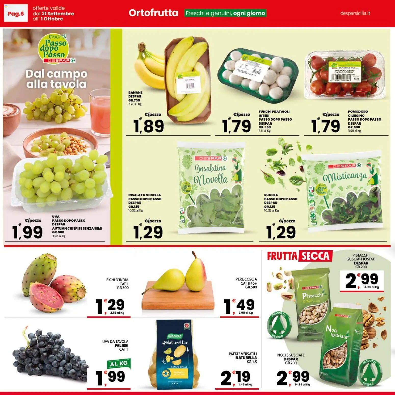 Volantino Despar del 21/09/2026 | Pagina: 6 | Prodotti: Pere, Insalata, Fichi, Noci