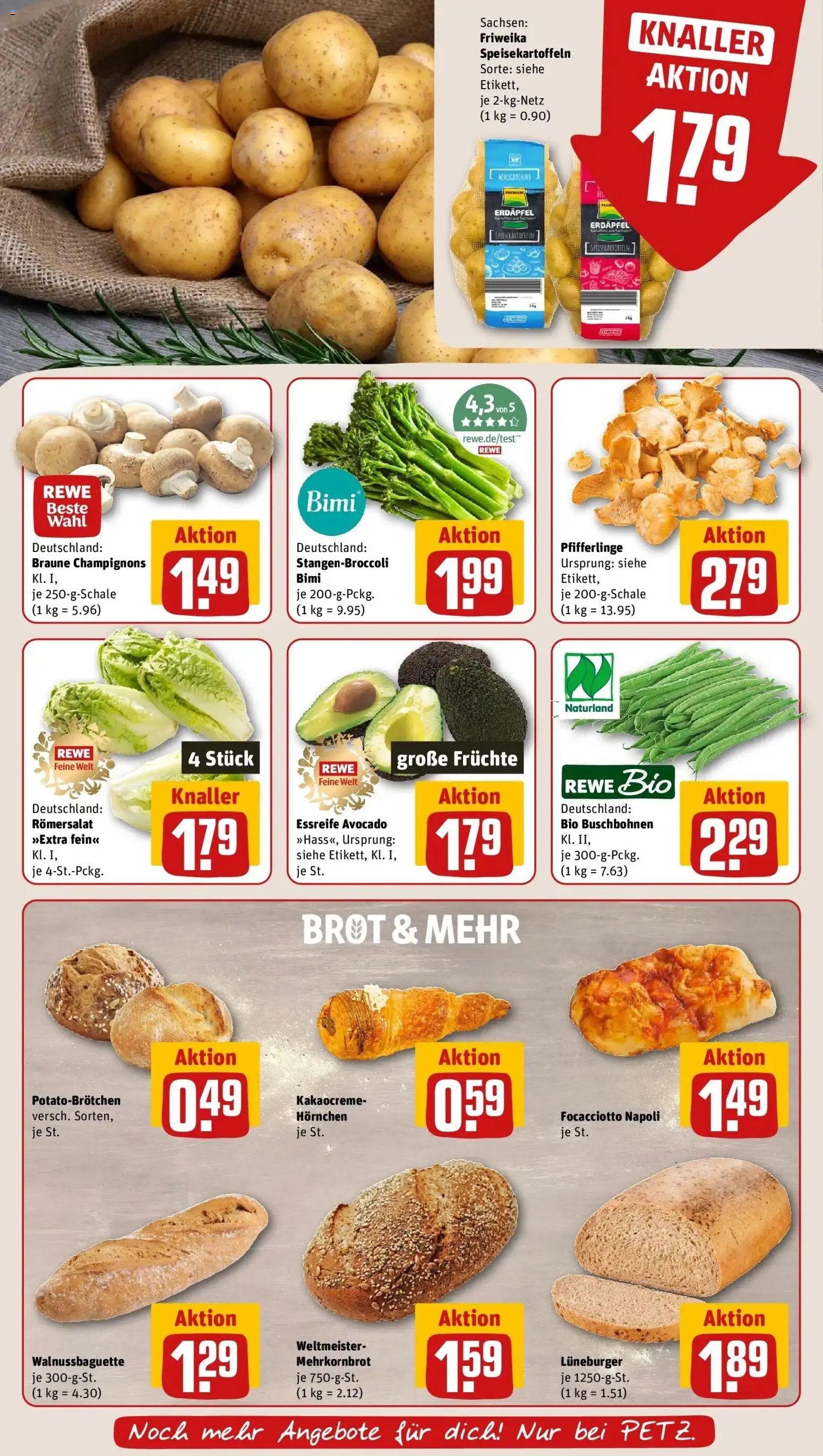 REWE Prospekt ab 17.08.2026 zum Blättern » Angebote | Seite: 9 | Produkte: Avocado, Champignons, Pfifferlinge, Brot