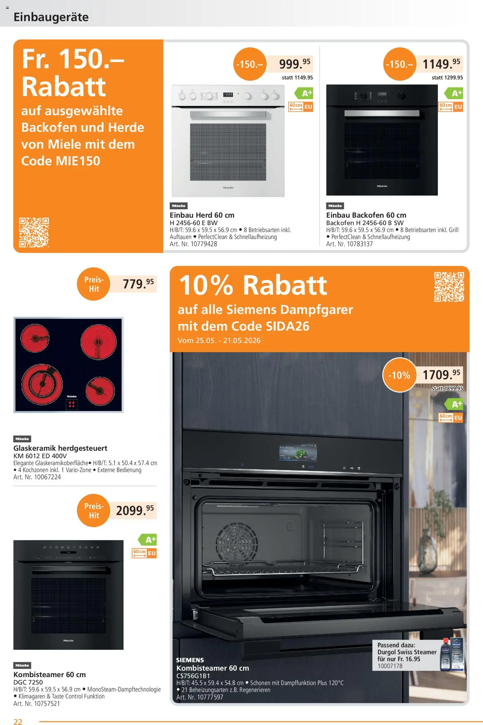 Fust aktionen – gültig ab 26.05.2026 | Seite: 22 | Produkte: Backofen, Grill, Miele, Siemens