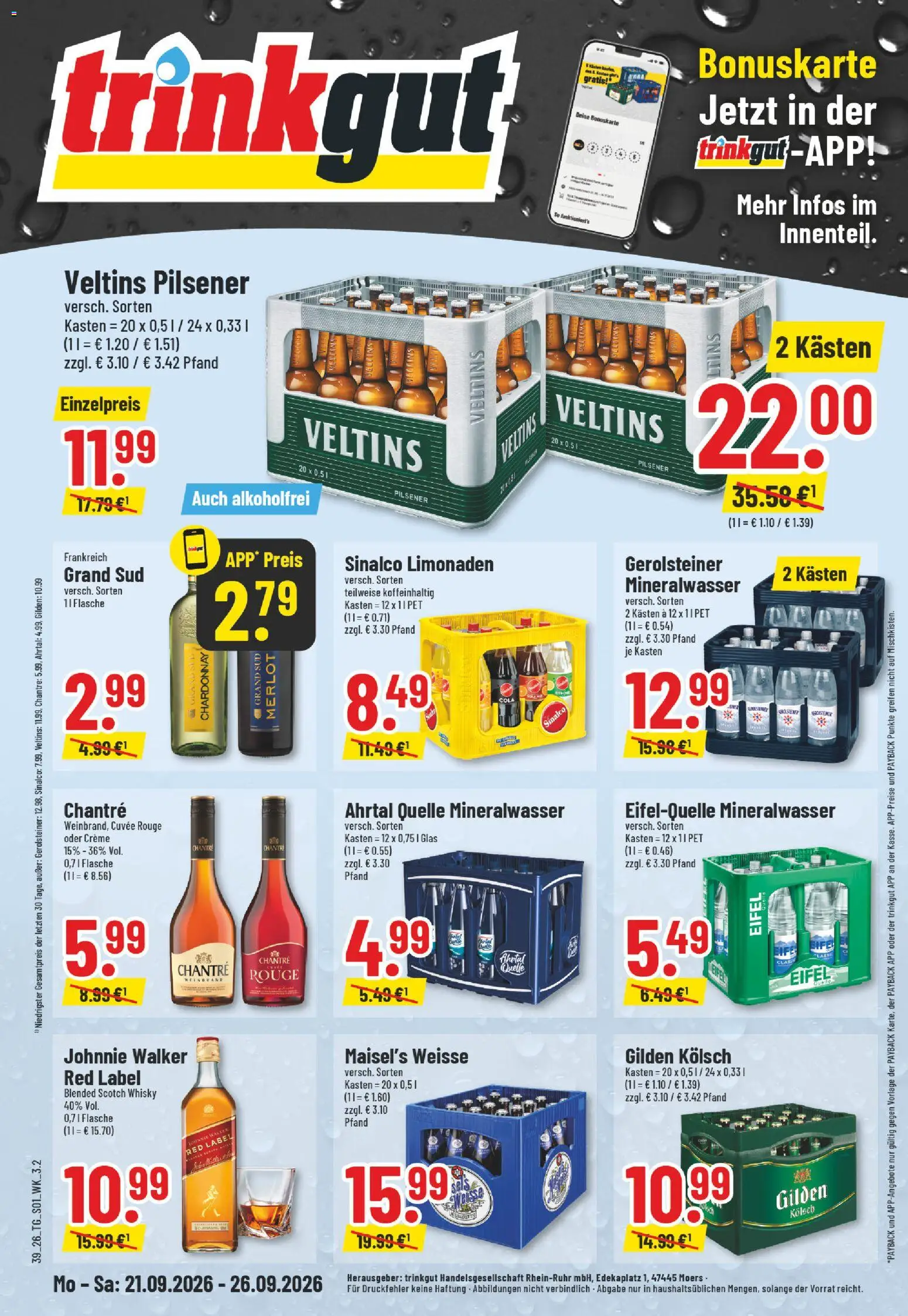 Trinkgut Prospekt – gültig ab 21.09.2026 | Seite: 1 | Produkte: Whisky, Cola, Chantré, Grand sud