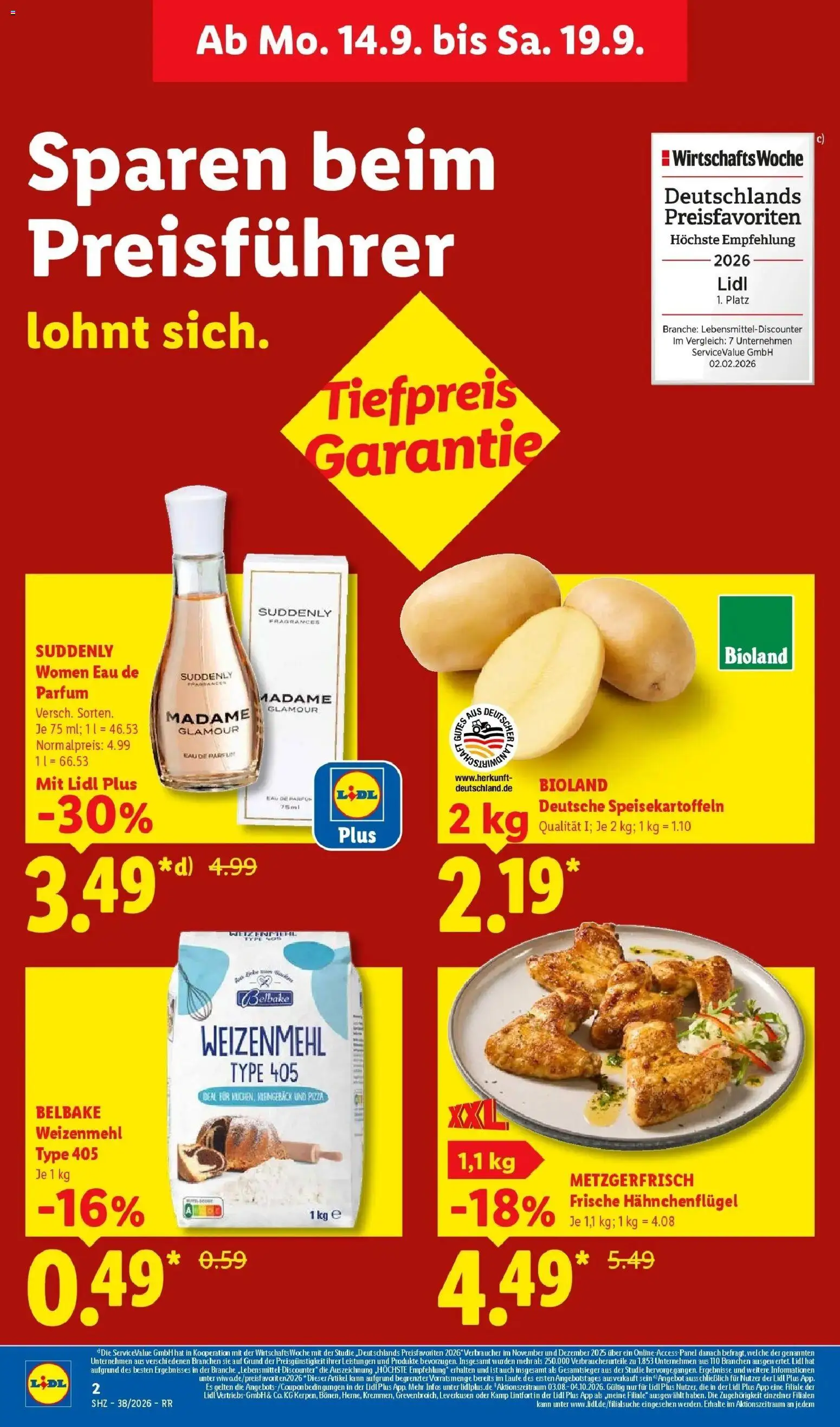 Lidl Prospekt Zülpich (ab 14.09.2026) zum Blättern » Angebote | Seite: 2 | Produkte: Parfüm, Weizenmehl, Eau de Parfum, Pizza
