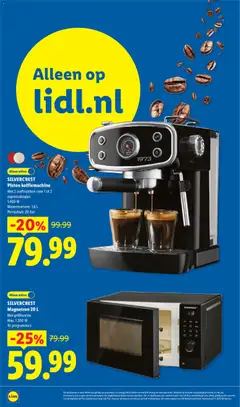 SILVERCREST Piston koffiemachine, Met 2 zeeefinzetten voor 1 of 2 essopskopjes, 1.400 W, Waterreservoir: 1,6 L, Pompdruk: 20 bar - Voorbeeld van een folder van Lidl, geldig van 21-09-2026 | Pagina: 42 | Producten: Koffiemachine, Oven, Magnetron