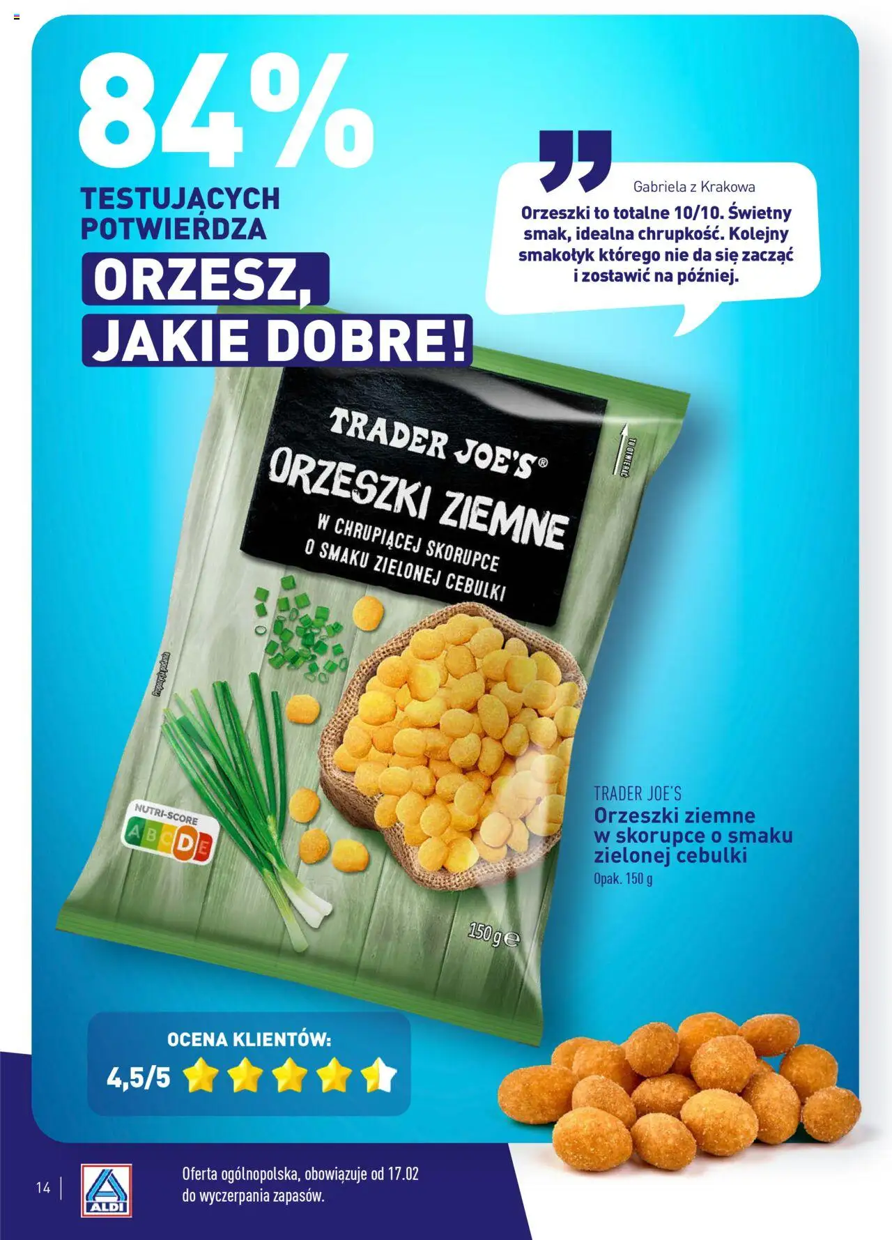 Aldi Gazetka - Wielki test od 17.02.2025 | Strona: 14 | Produkty: Orzeszki ziemne, Orzeszki
