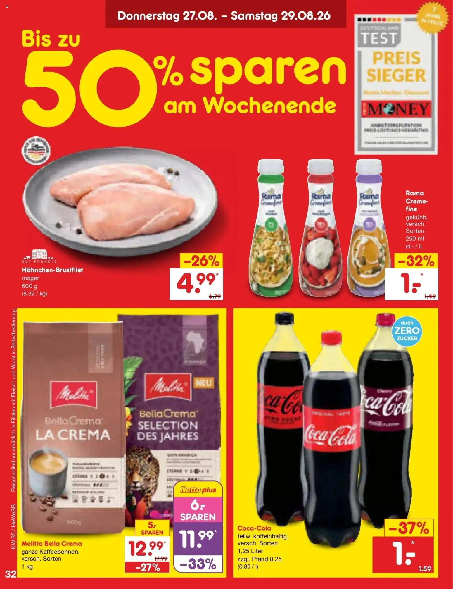 Netto Marken-Discount Prospekt Hamburg (ab 24.08.2026) » Angebote | Seite: 46 | Produkte: Melitta, Coca cola, Creme, Wurst