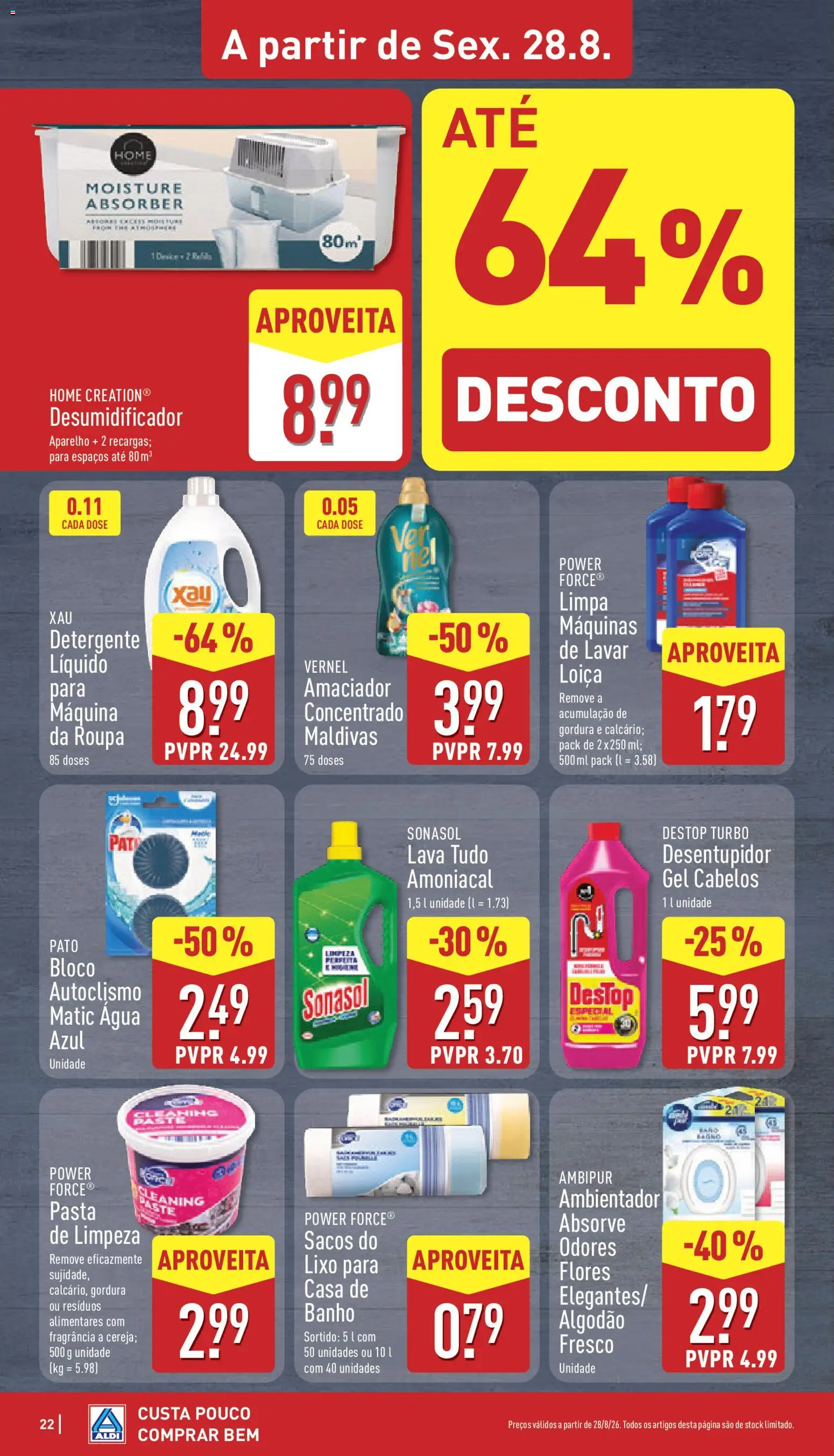 Aldi folheto │ válido de 24/08/2026 | Página: 22 | Produtos: Agua, Flores, Detergente, Sacos do lixo