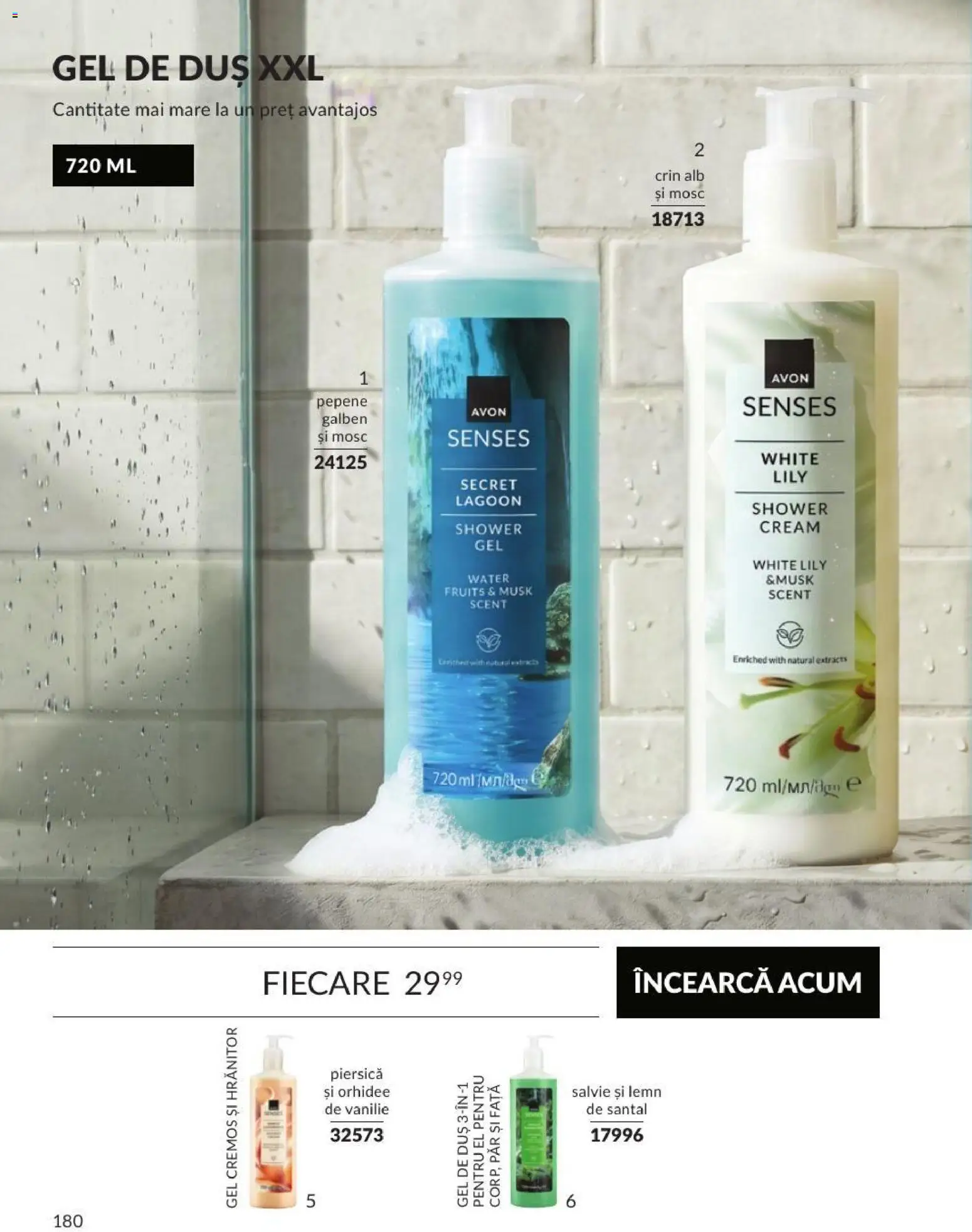 Noul catalog Avon – valabil de la 01.09.2026 | Pagină: 180 | Produse: Piersică, Orhidee, Duș, Gel de duș
