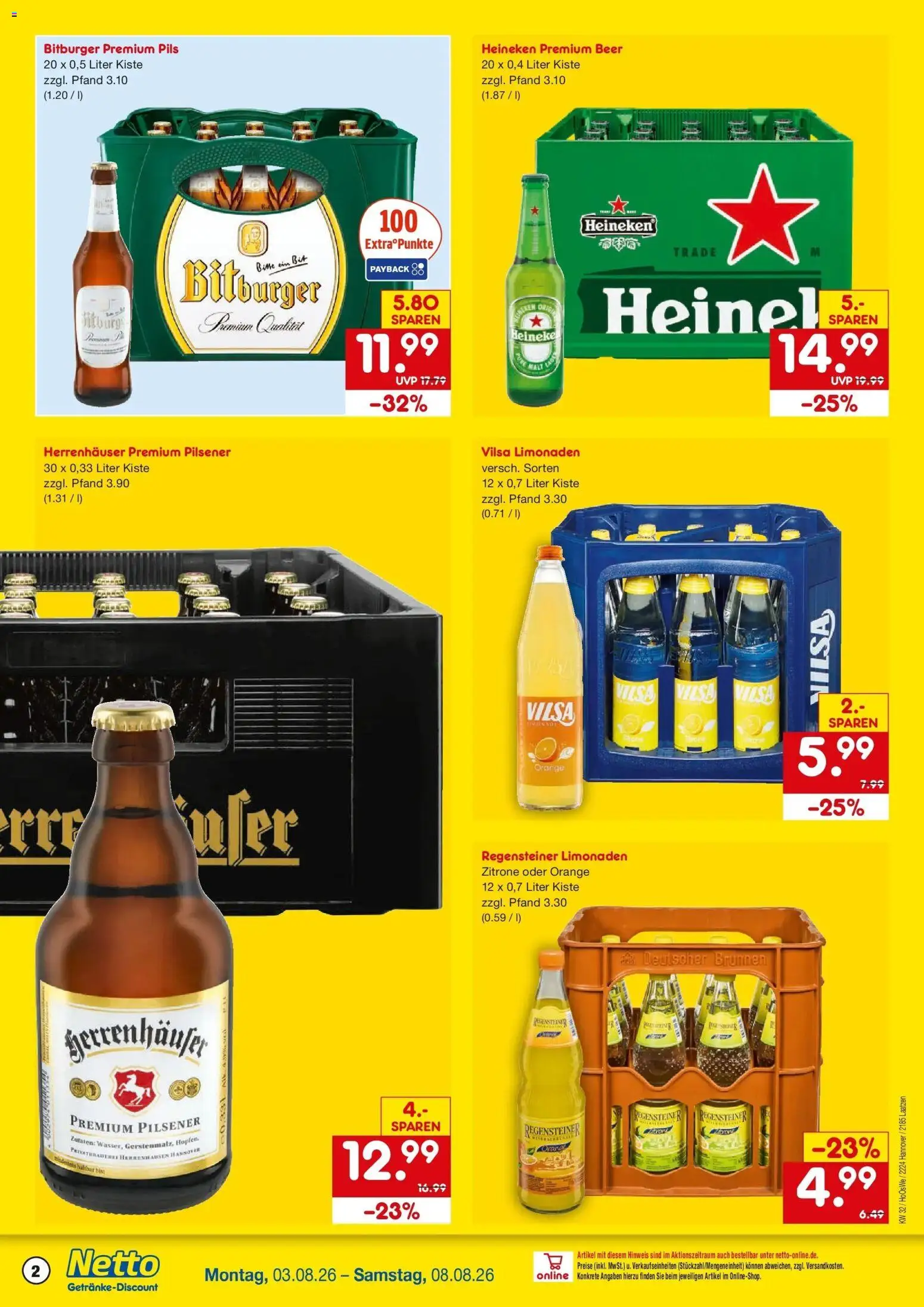 Netto Marken-Discount Prospekt Laatzen – gültig ab 03.08.2026 | Seite: 2 | Produkte: Bitburger, Pils, Heineken, Zitrone