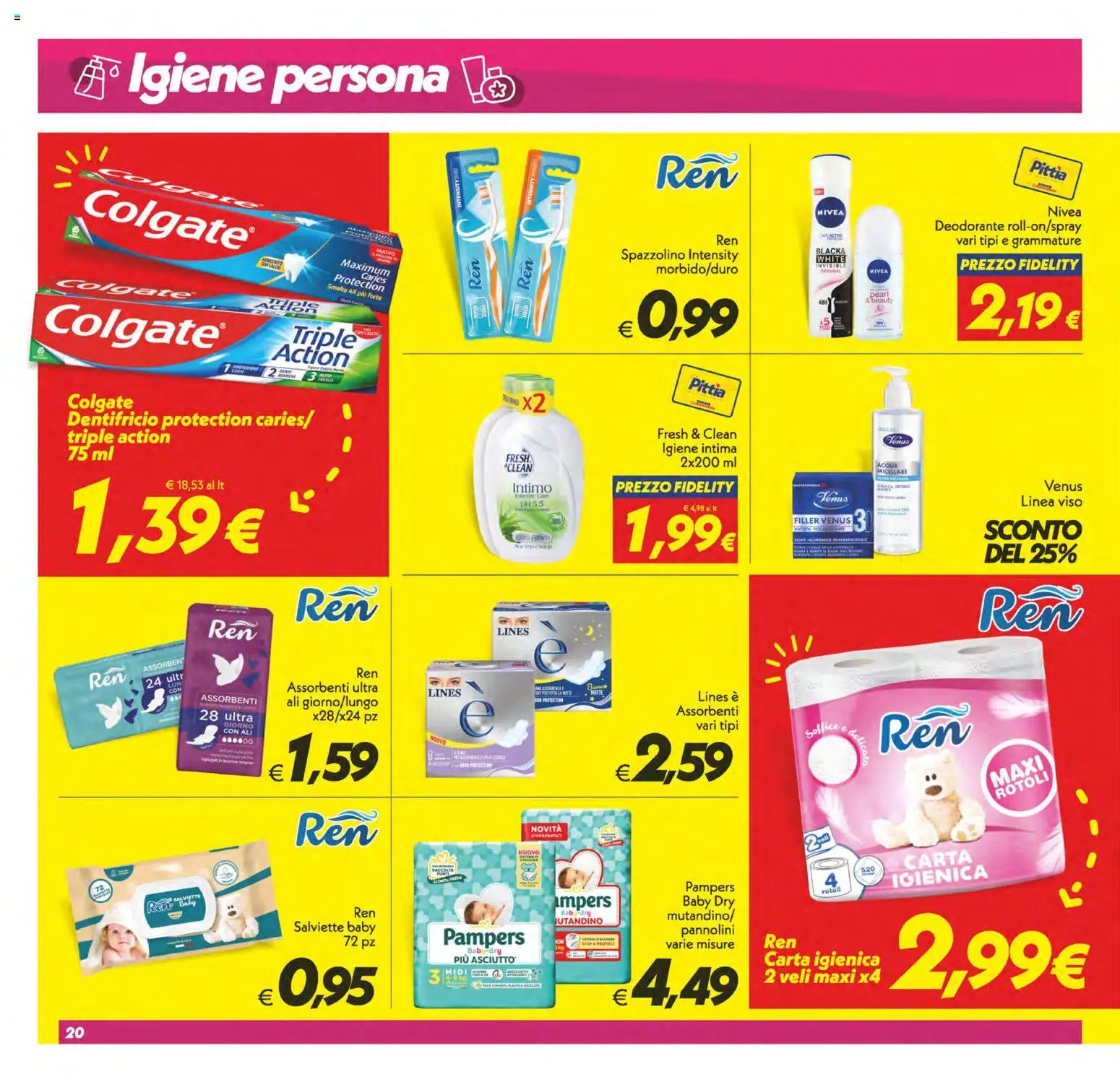 Volantino SuperConveniente del 19.05.2026 | Pagina: 20 | Prodotti: Pannolini, Dentifricio, Spazzolino, Tè