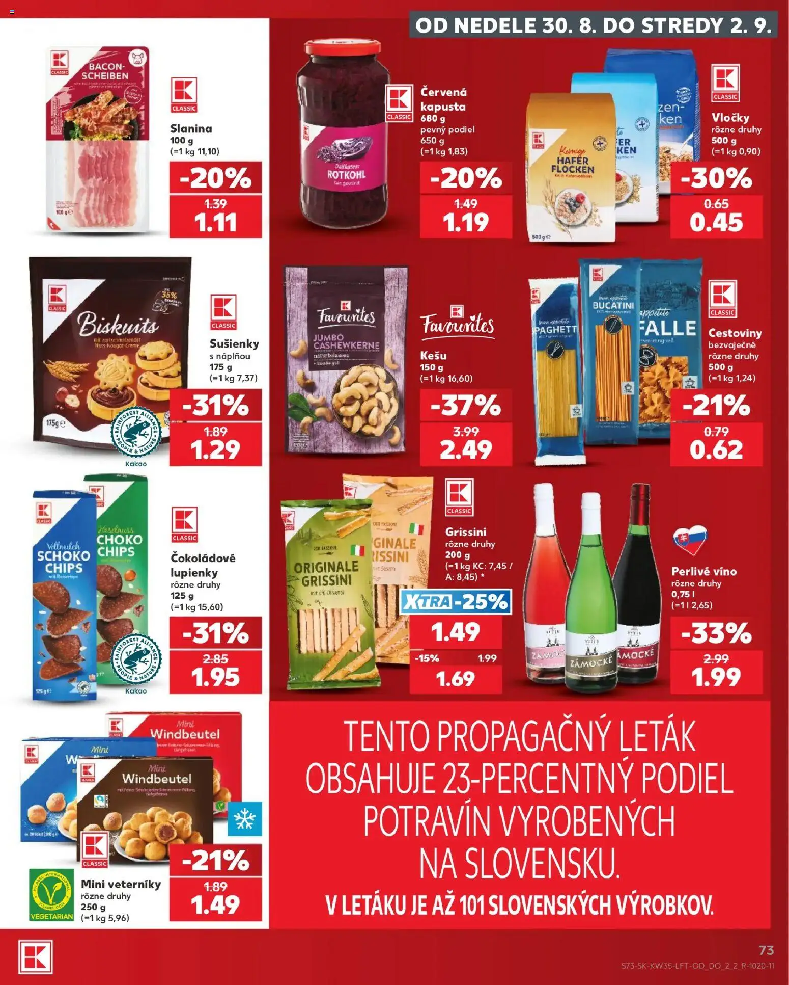 Kaufland SK akciós ujság - amely érvényes a következő dátumtól: 2026.08.27. | Oldal: 73 | Termékek: Chips, Tento, Bacon, Grissini