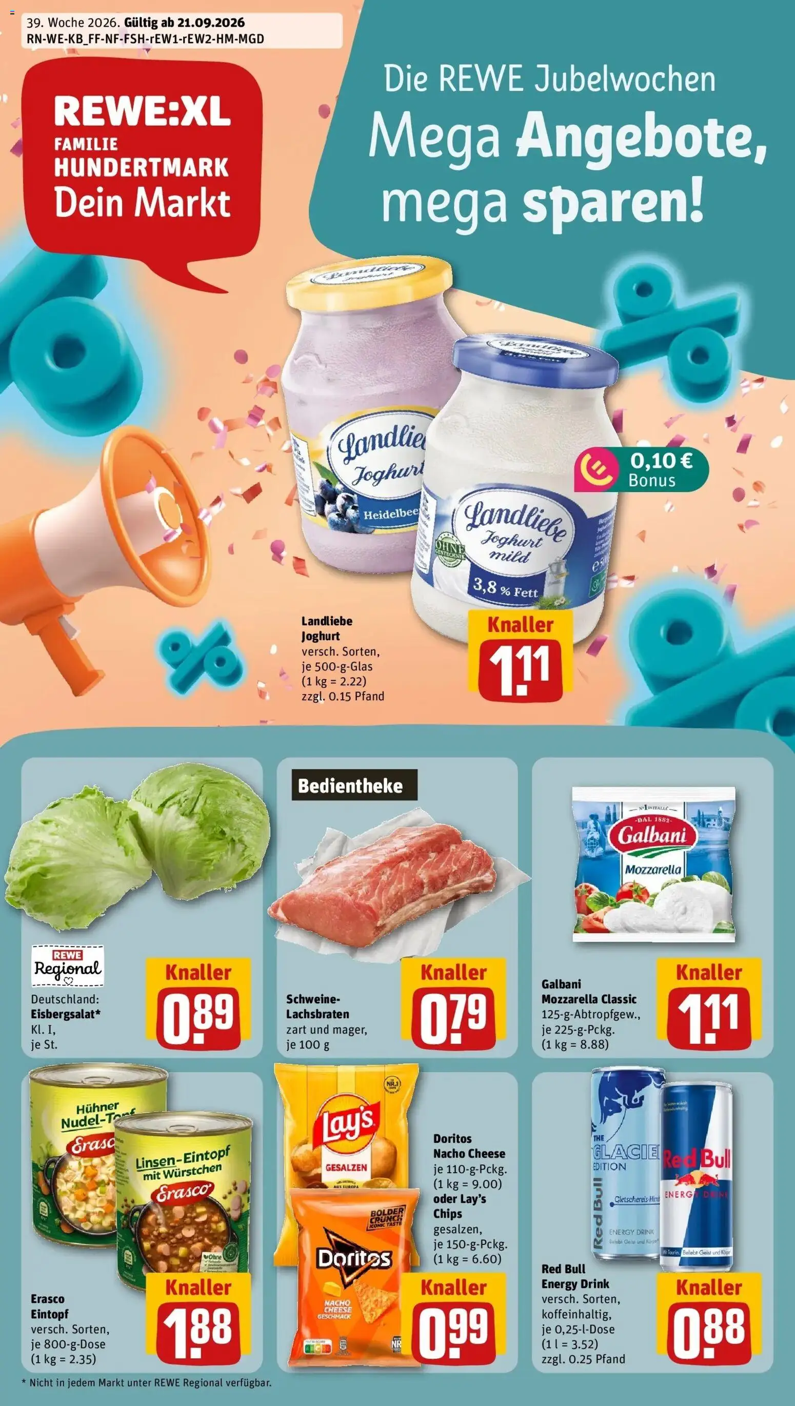 REWE Prospekt ab 21.09.2026 zum Blättern » Angebote | Seite: 1 | Produkte: Energy, Joghurt, Erasco, Chips