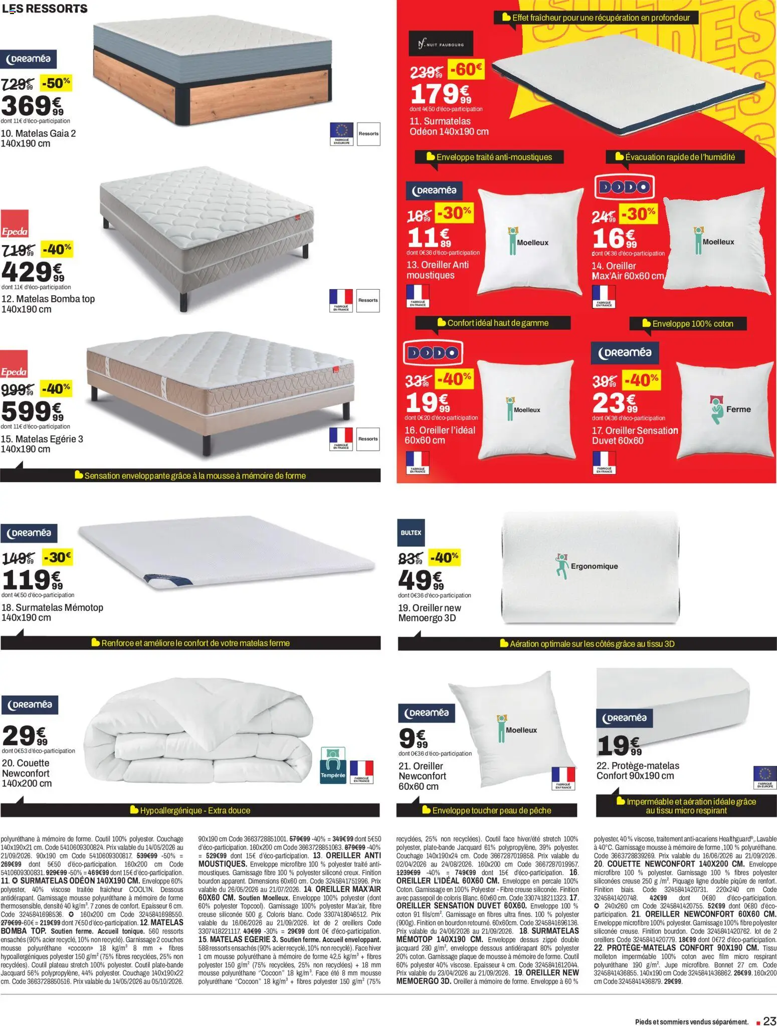 {H1} | Page: 23 | Produits: Couches, Pêche, Surmatelas, Couette