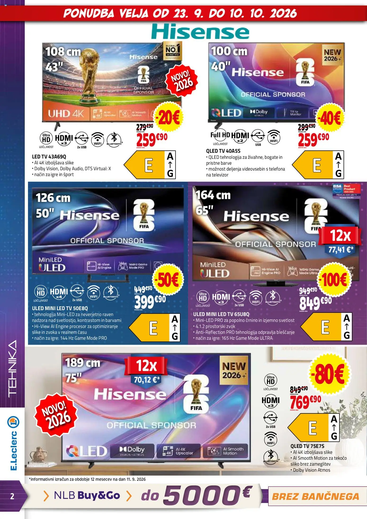 Novi E.leclerc katalog ponudbe – veljaven od 23.09.2026 | Stran: 2 | Izdelki: Televizor, Tv, Usb, Led tv
