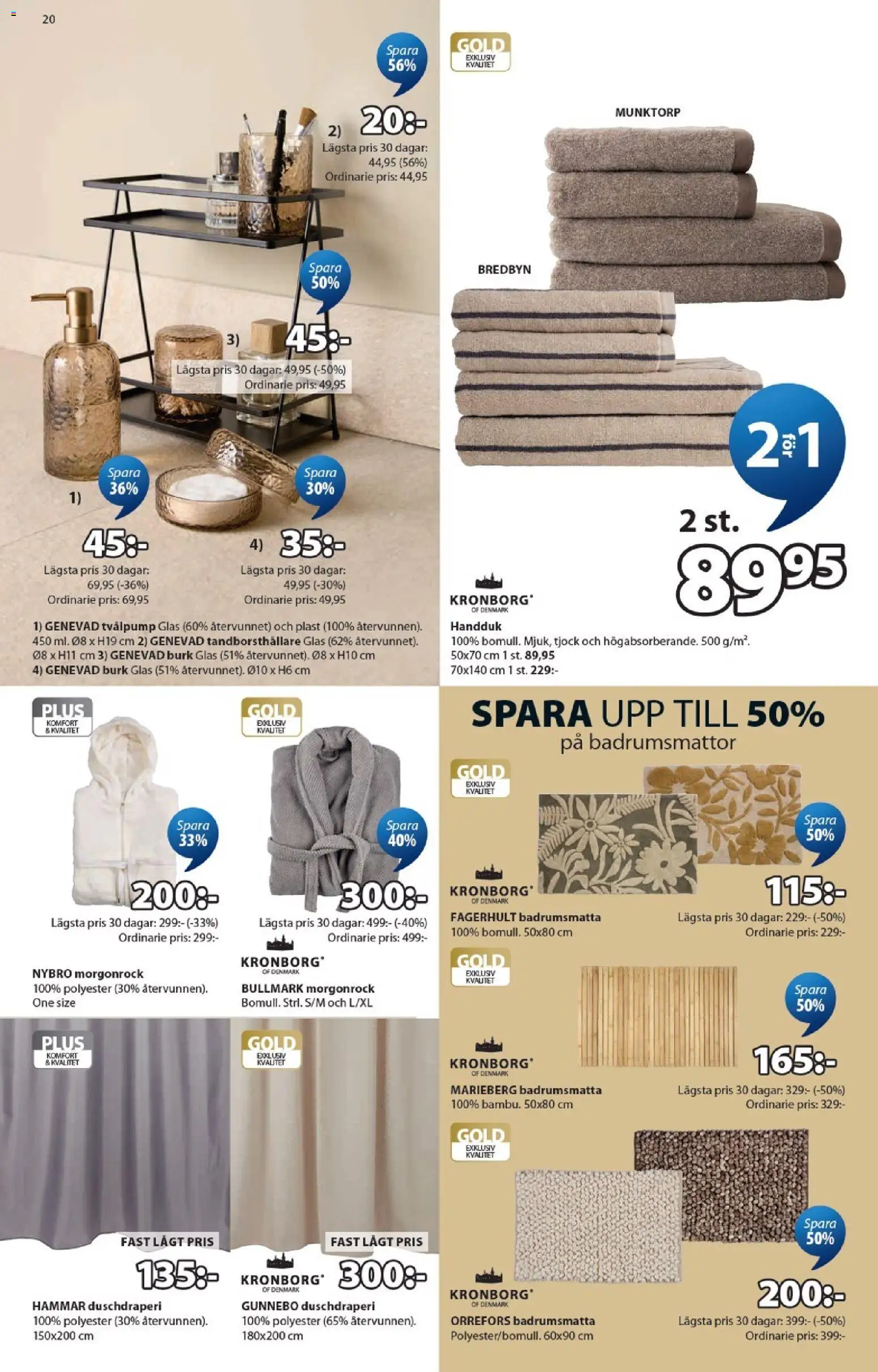 JYSK reklamblad aktuell från 27.04.2026 | Sida: 20 | Produkter: Badrumsmatta, Handduk, Duschdraperi