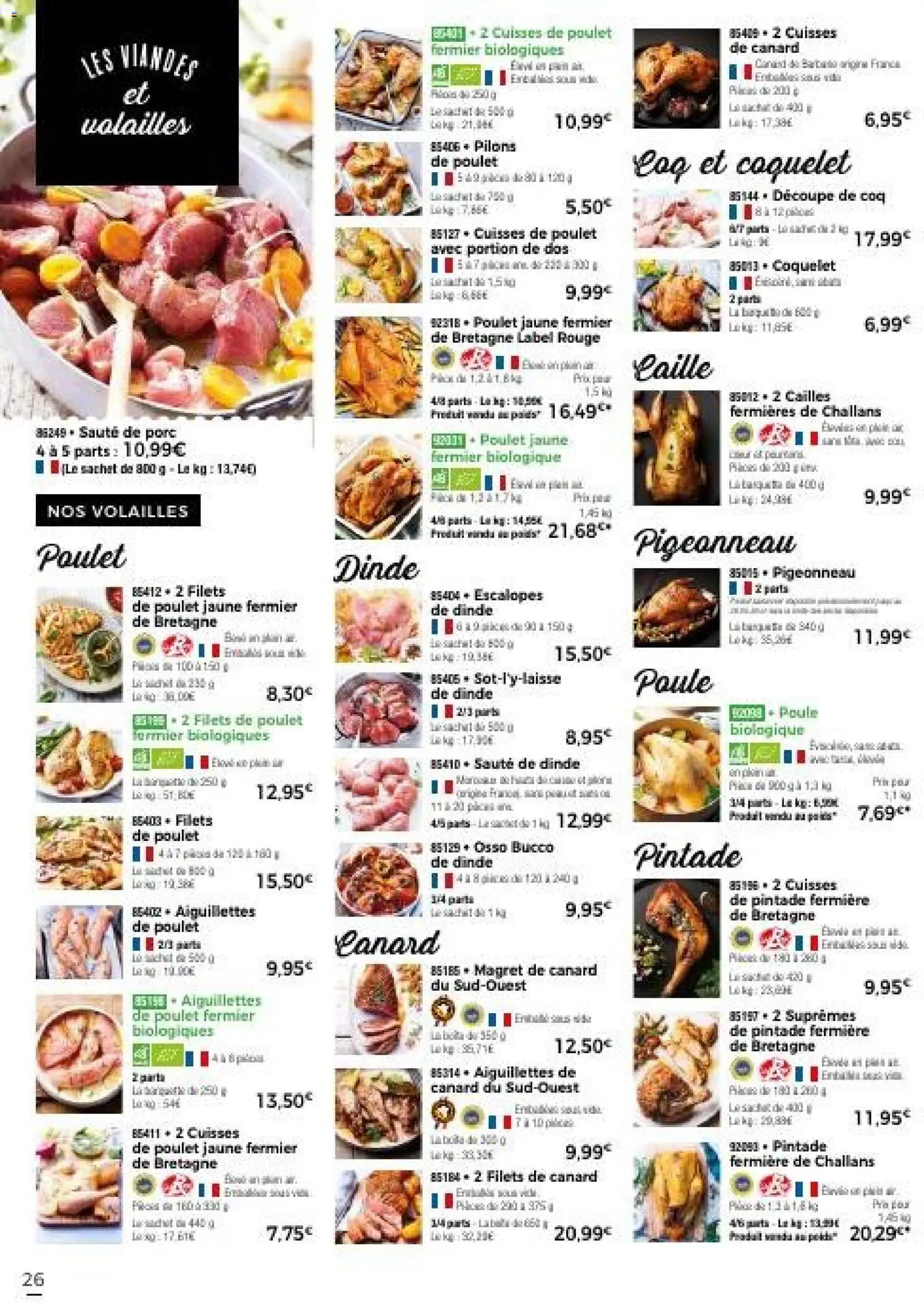 {H1} | Page: 32 | Produits: Cuisses de poulet, Coquelet, Cailles, Porc
