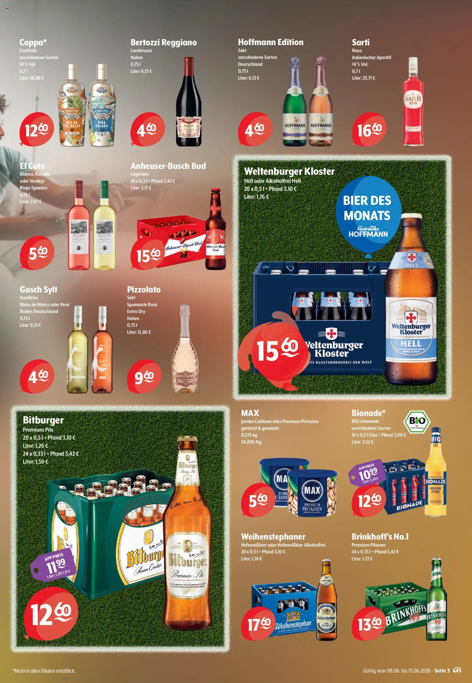 Getränke Hoffmann Hamburg – gültig ab 08.06.2026 | Seite: 3 | Produkte: Bier, Pils, Bionade, Pistazien