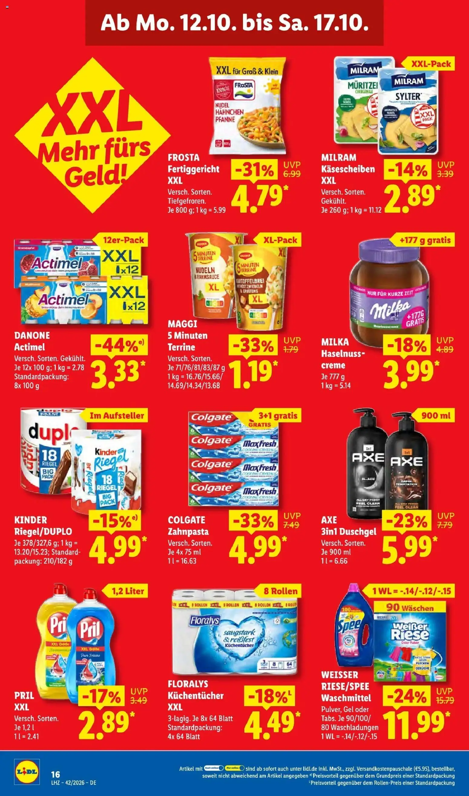 Lidl Prospekt Düsseldorf (ab 12.10.2026) zum Blättern » Angebote | Seite: 32 | Produkte: Hahnchen, Spee, Milram, Nudeln