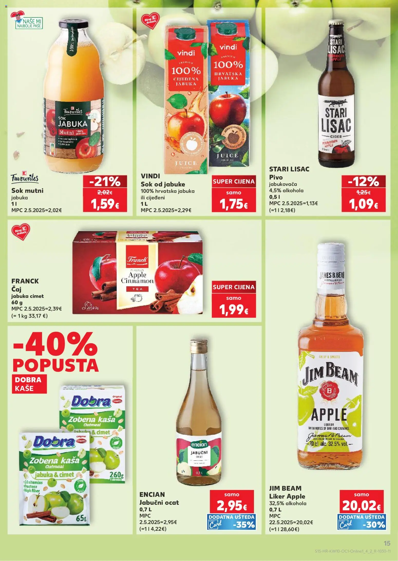 Kaufland HR akciós ujság - amely érvényes a következő dátumtól: 2026.03.04. | Oldal: 15 | Termékek: Jim Beam, Cider, Caro
