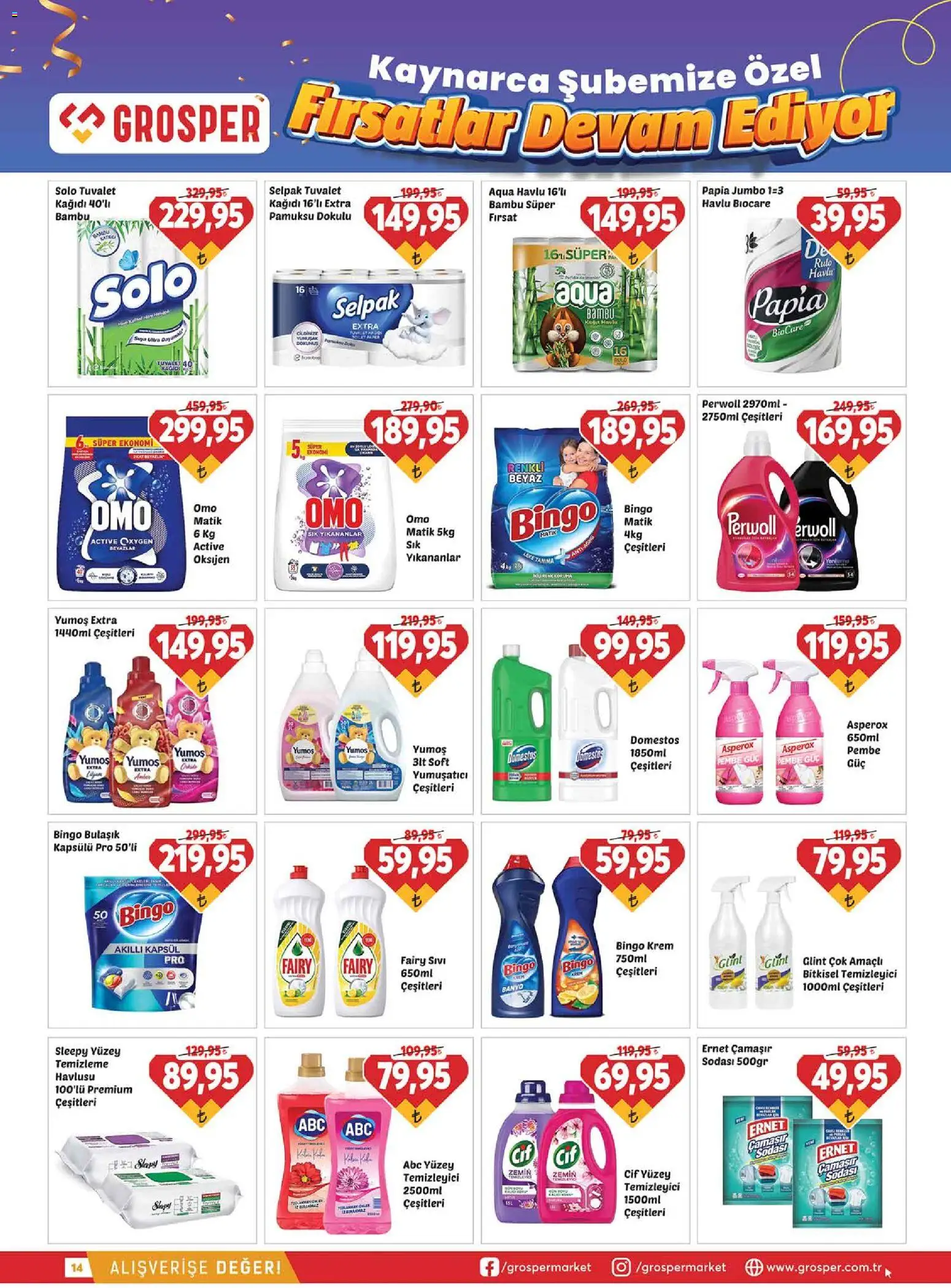 Grosper Katalog - 17.06.2026 tarihinden itibaren geçerlidir | Sayfa: 14 | Ürünler: Tuvalet, Krem, Yumuşatıcı, Yüzey temizleyici