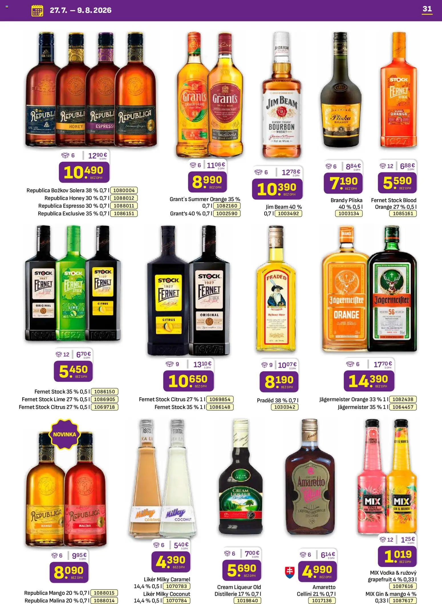 Nové Libex akcie – leták je platný od 27.07.2026 | Strana: 31 | Produkty: Republica, Bourbon, Gin, Vodka