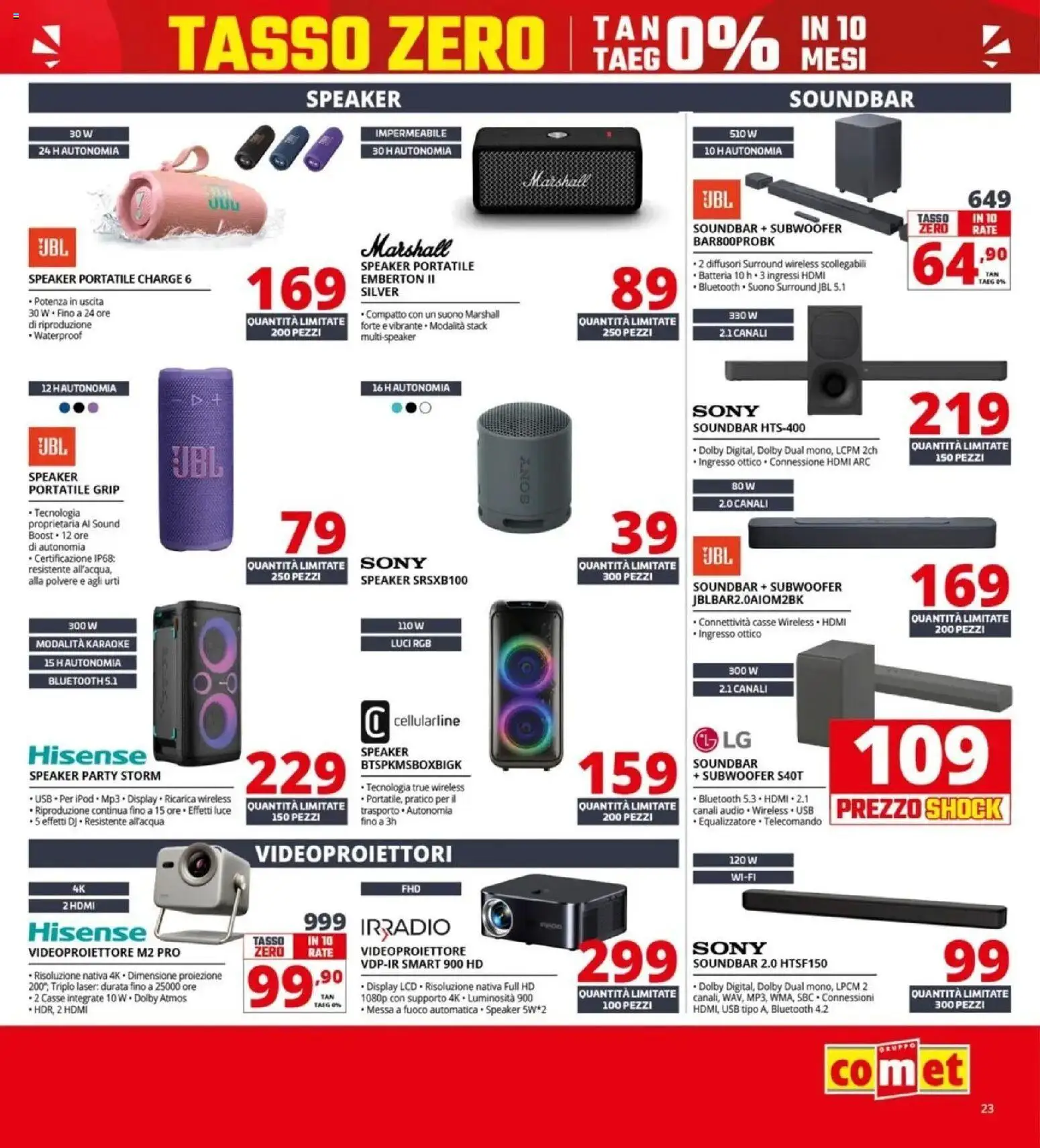 Volantino Comet del 23.04.2026 | Pagina: 23 | Prodotti: Soundbar, Speaker, USB, Batteria