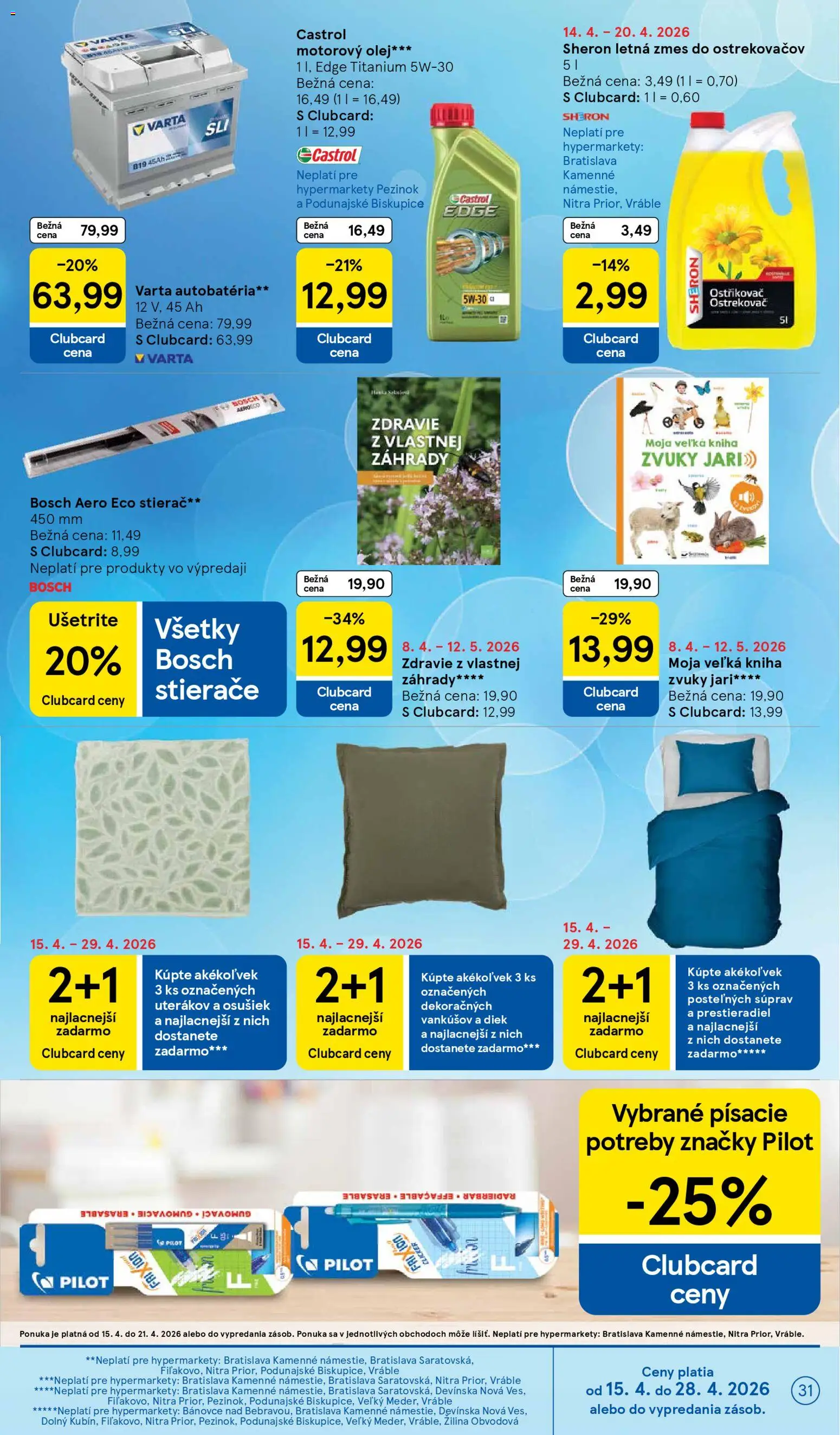 Nové Tesco akcie – leták je platný od 15.04.2026 | Strana: 31 | Produkty: Autobatéria, Bosch, Olej