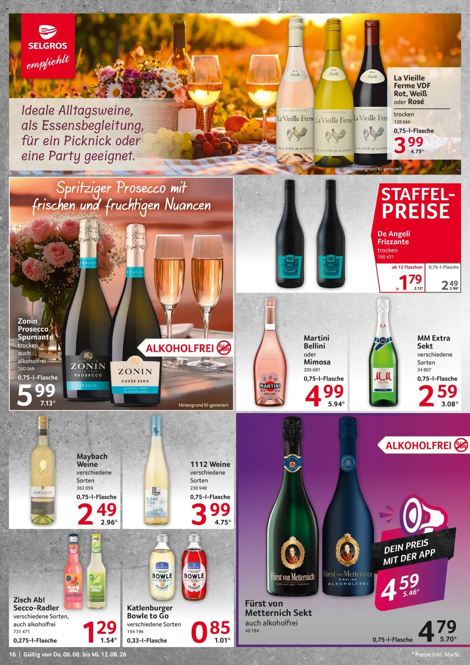 Selgros Prospekt – gültig ab 06.08.2026 | Seite: 16 | Produkte: Martini, Furst von metternich, Sekt, Prosecco