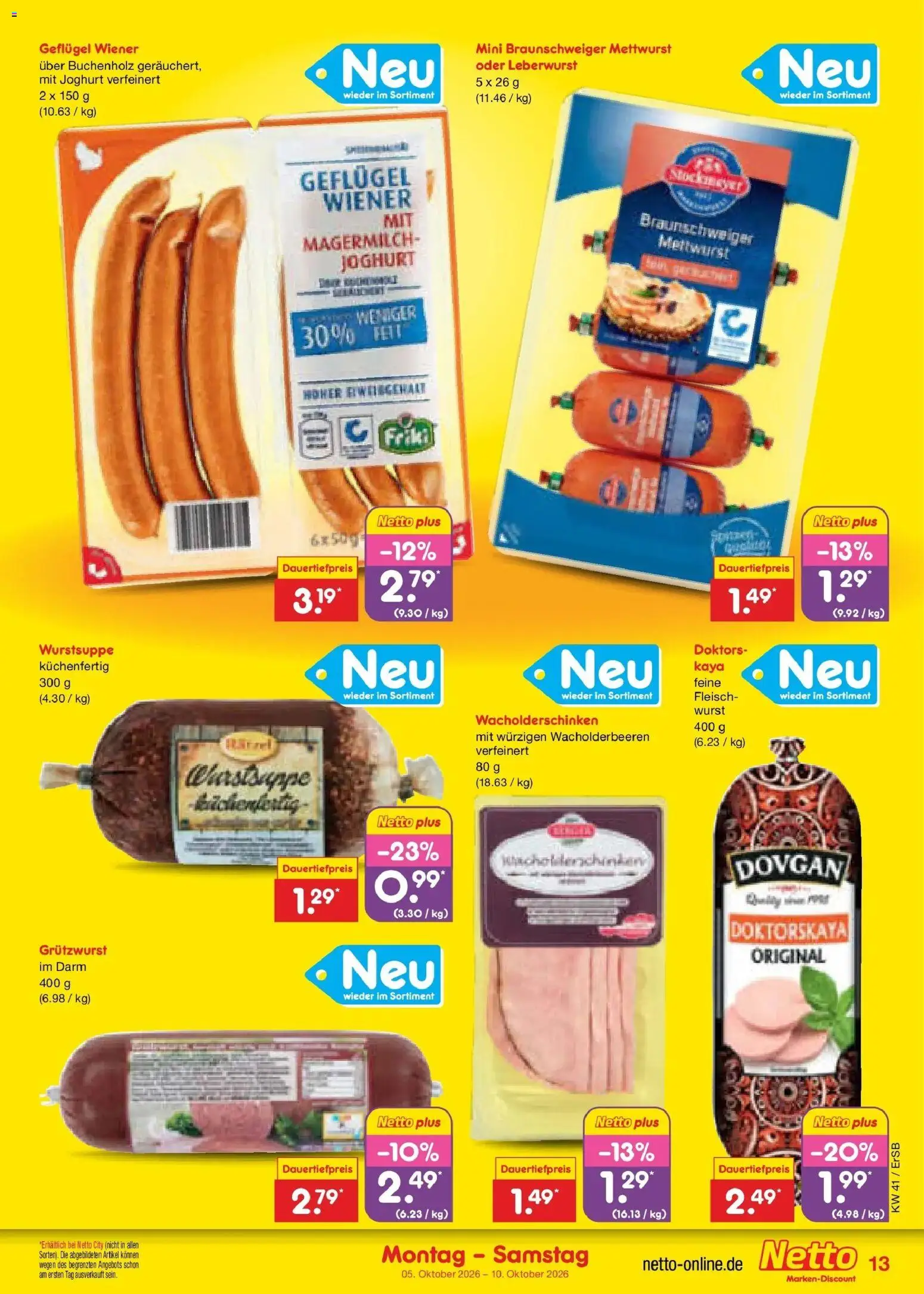 Netto Marken-Discount Prospekt Naumburg – gültig ab 05.10.2026 | Seite: 13 | Produkte: Joghurt, Wurst, Fleisch